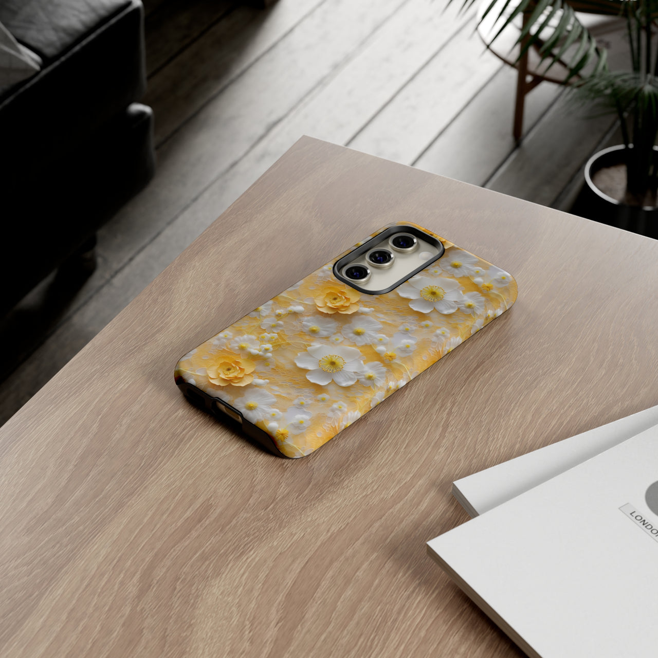 Yellow Floral Tough Cases for Samsung Galaxy S23, Samsung Galaxy S23 Plus, and Samsung Galaxy S23 Ultra