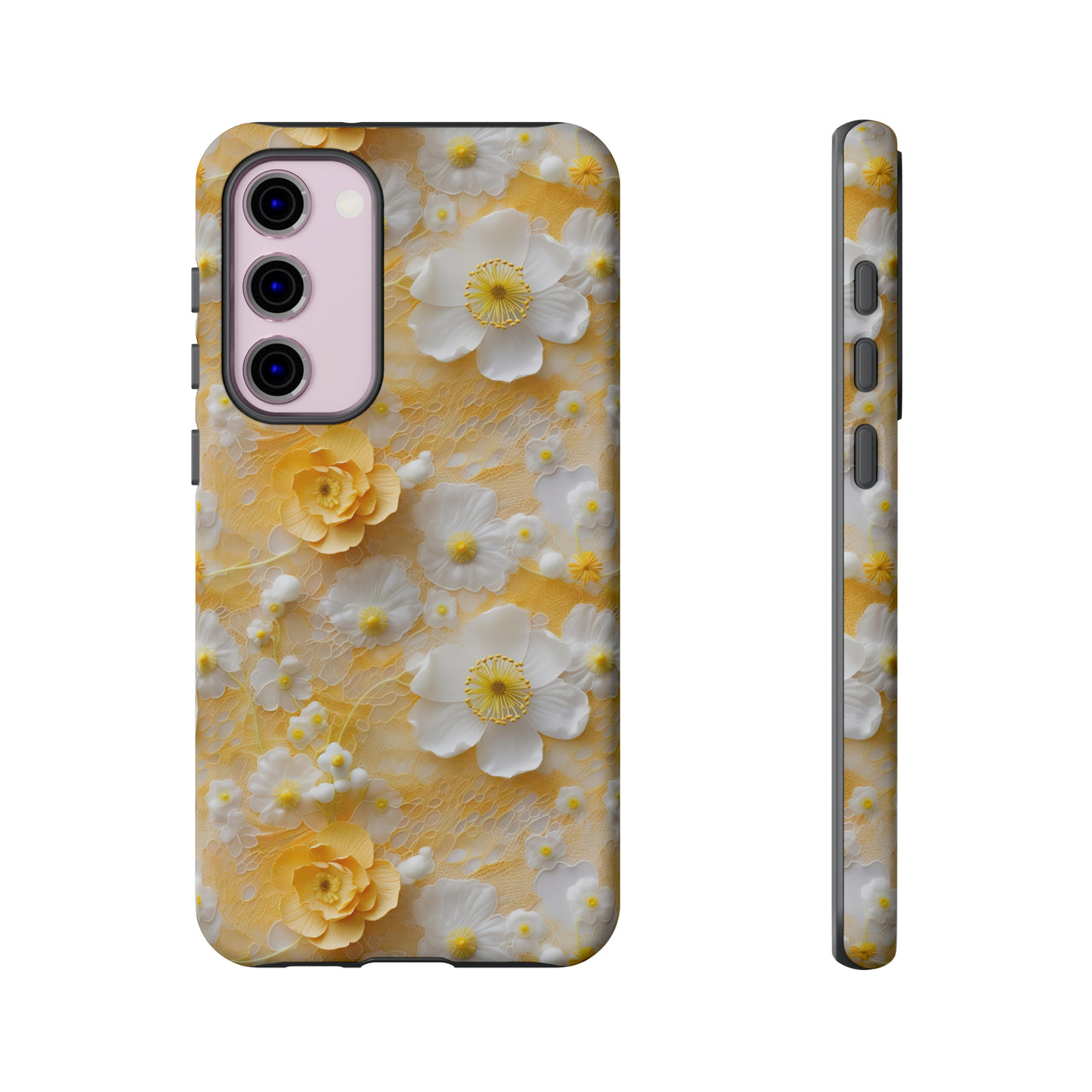 Yellow Floral Tough Cases for Samsung Galaxy S23, Samsung Galaxy S23 Plus, and Samsung Galaxy S23 Ultra