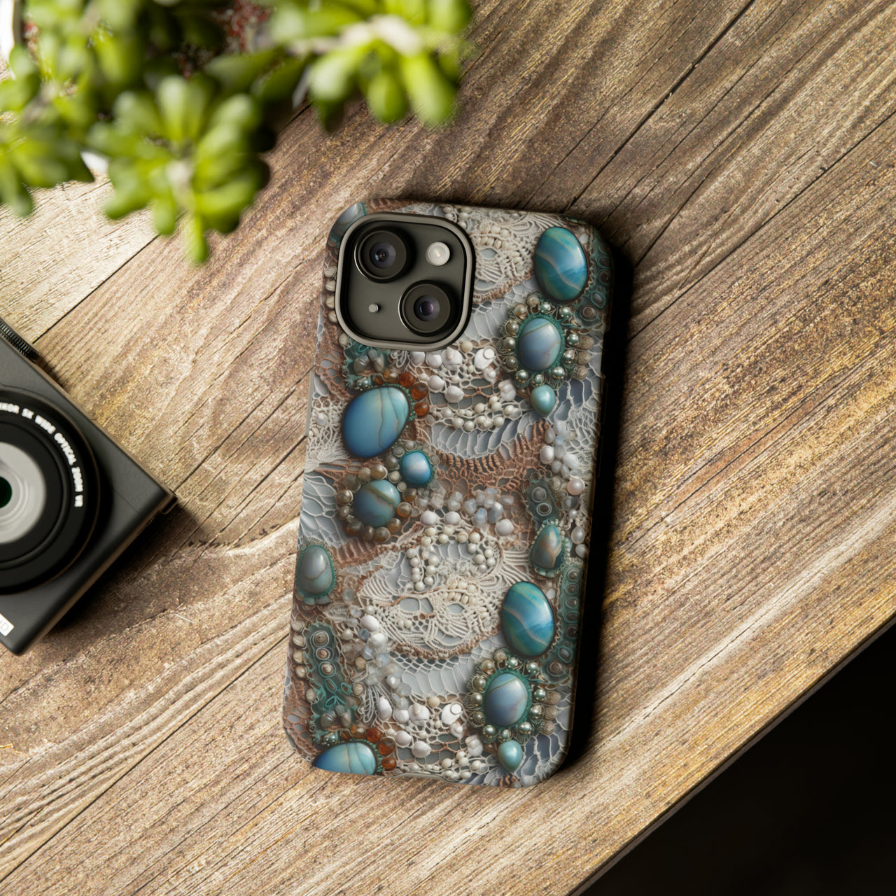 Boho Agate and Lace Tough Case for iPhone 15, iPhone 15 Pro, iPhone 15 Plus, and iPhone 15 Pro Max