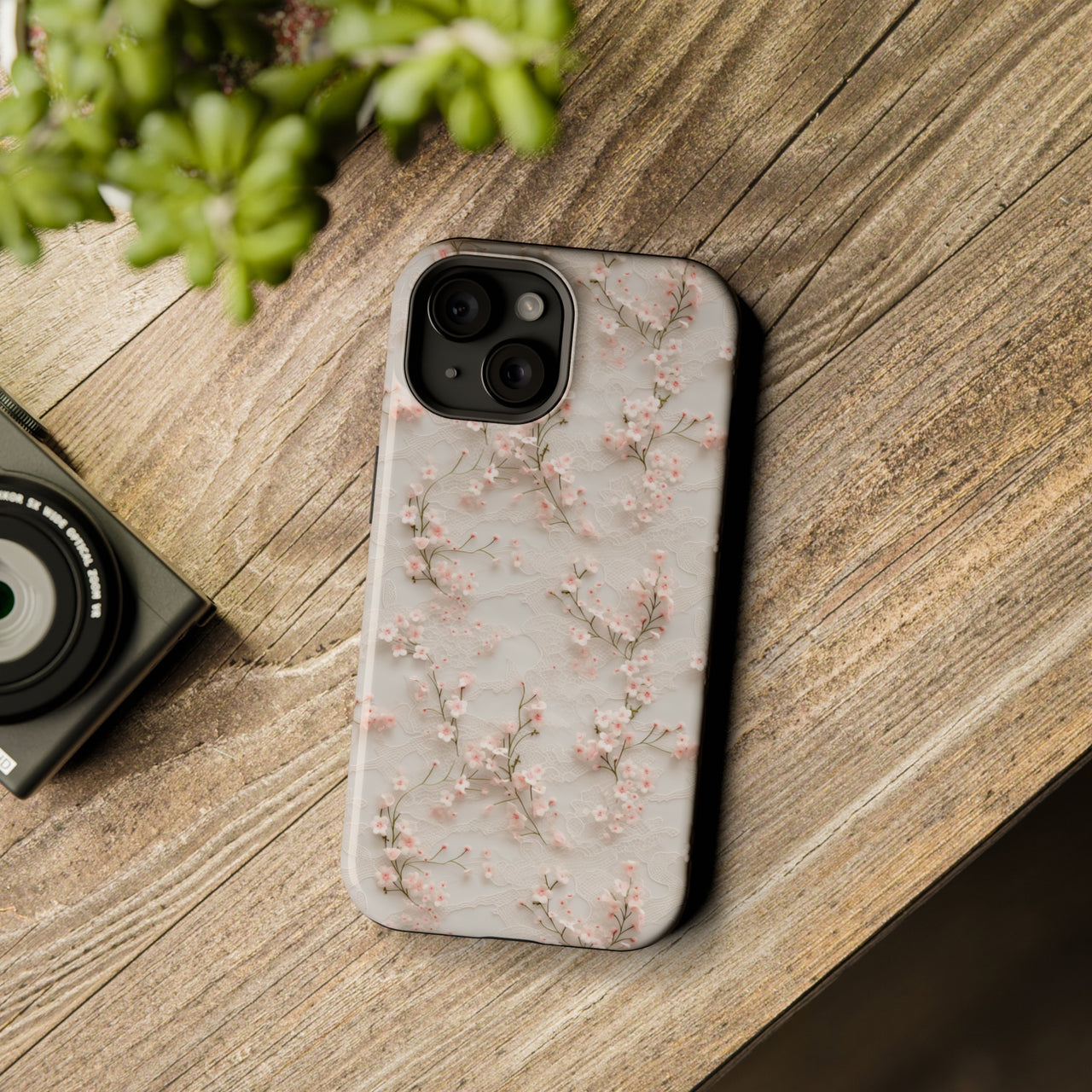 White Lace and Cherry Blossoms - MagSafe Tough Case for iPhone 15, iPhone 15 Pro, iPhone 15 Plus, & iPhone 15 Pro Max