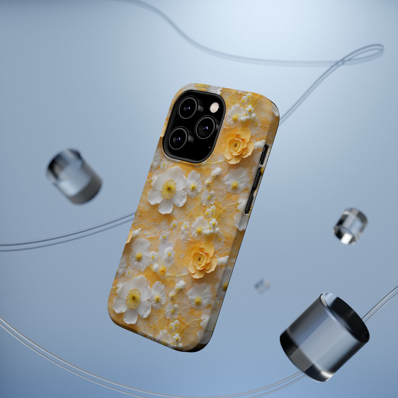 Yellow Floral MagSafe Tough Cases for iPhone 14, iPhone 14 Pro, iPhone 14 Plus, and iPhone 14 Pro Max