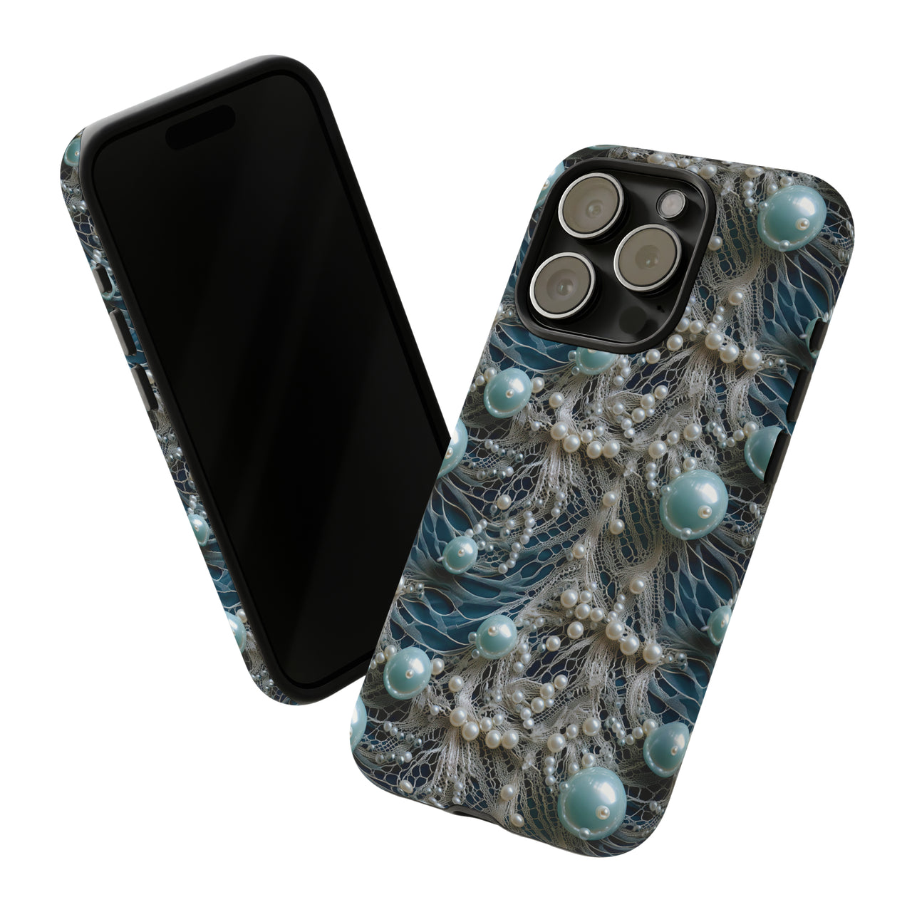 Sea Foam Lace and Pearls Tough Case for iPhone 15, iPhone 15 Pro, iPhone 15 Plus, and iPhone 15 Pro Max