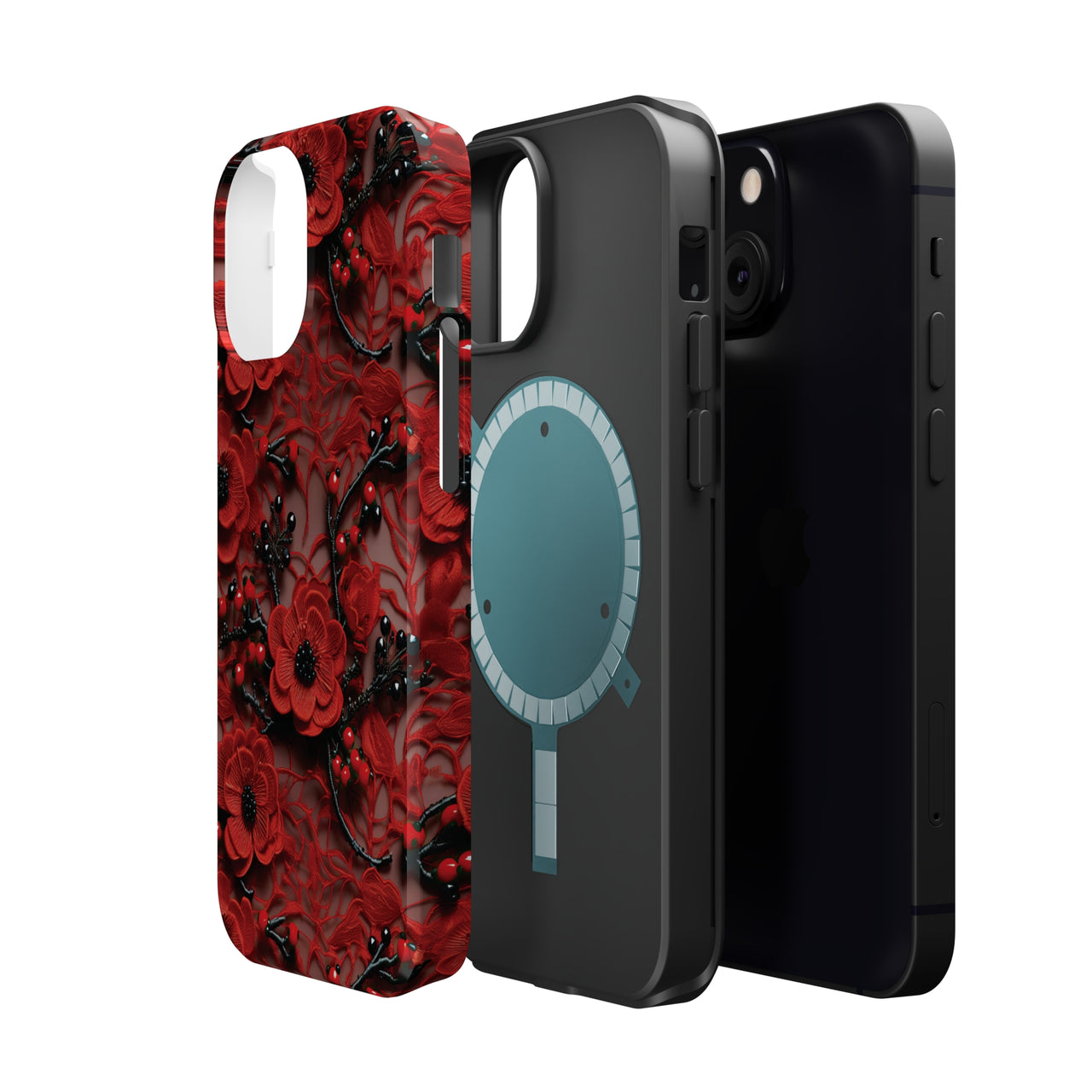 Scarlet Temptation MagSafe Tough Cases for iPhone 13, iPhone 13 Mini, iPhone 13 Pro, and iPhone 13 Pro Max.