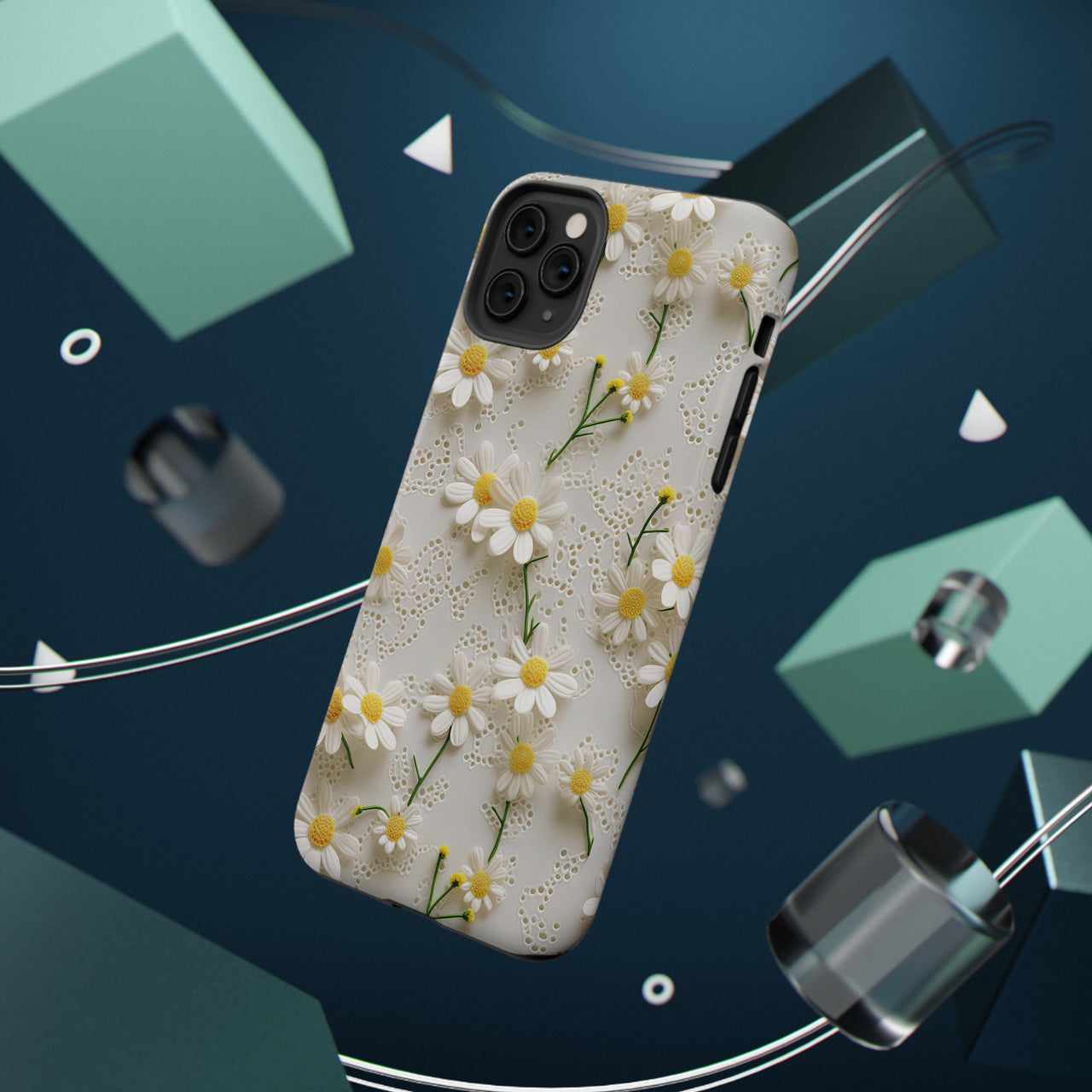 Daisy Impact-Resistant Cases for iPhone 11, iPhone 11 Pro, and iPhone 11 Pro Max. Supports Wireless Charging.