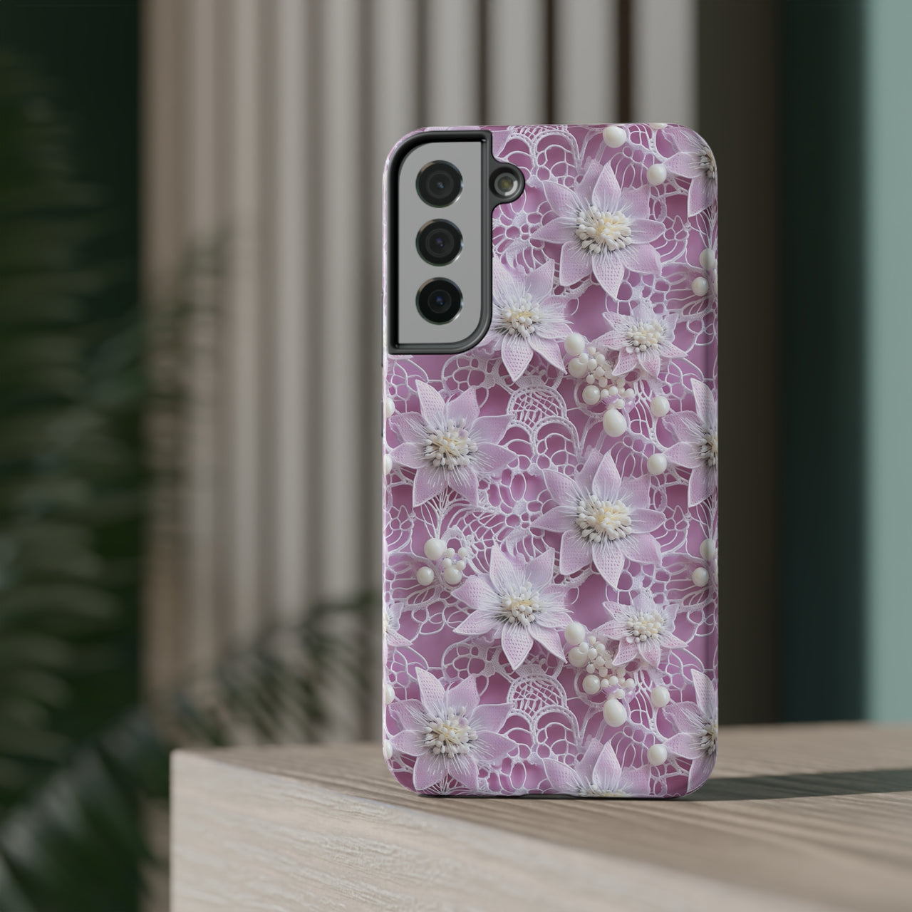 Coquette Clematis Impact-Resistant Cases for Samsung Galaxy S22, Samsung Galaxy S22 Plus, and Samsung Galaxy S22 Ultra. Supports Wireless Charging.