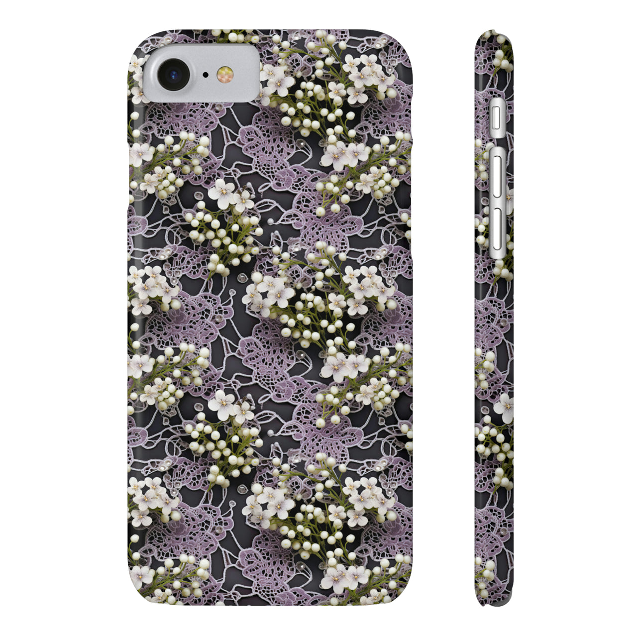 White Flowers on a Purple Bed - Slim Phone Cases for iPhone 8 and iPhone 8 Plus (Also fits iPhone 7 and 7 Plus)