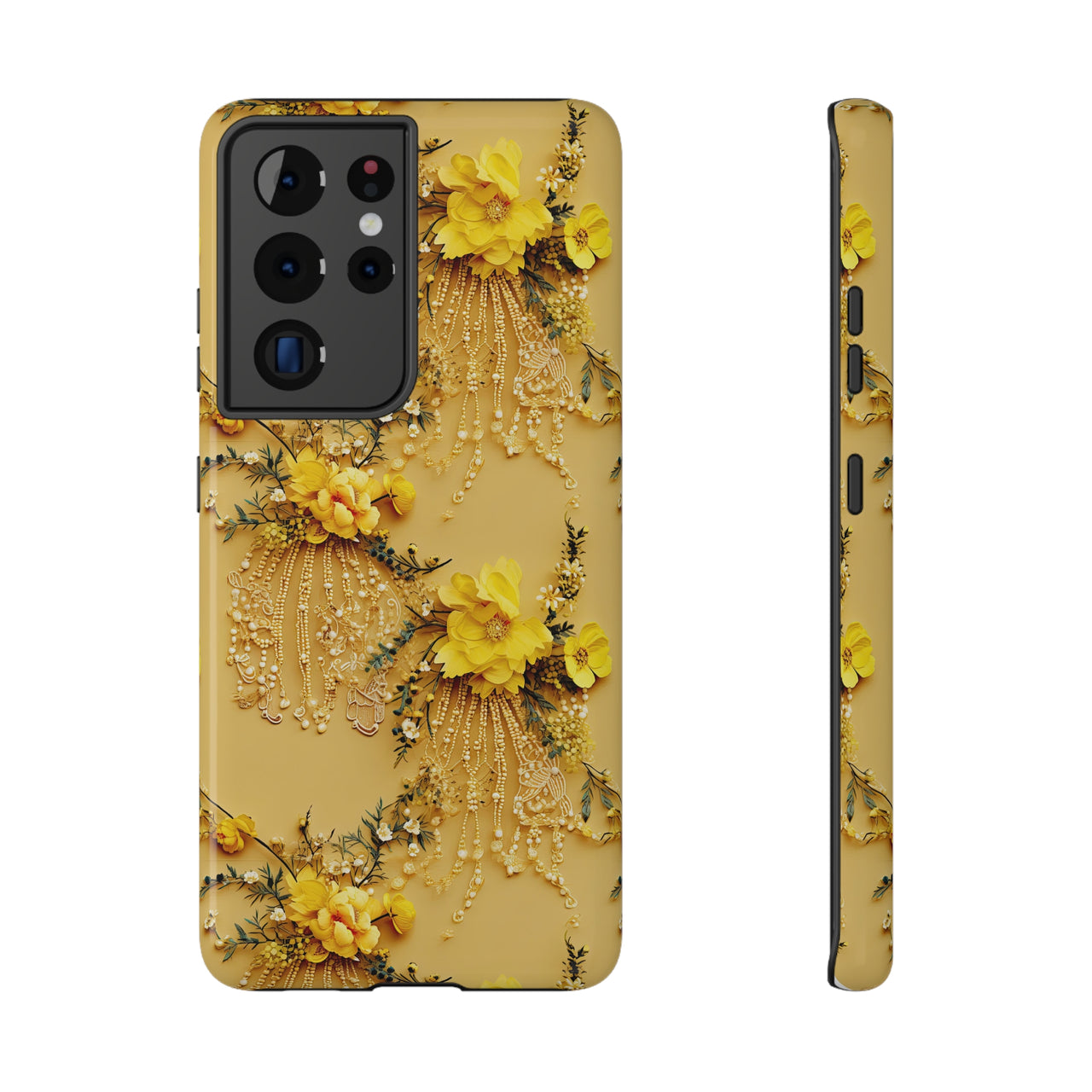 Floral Sunshine Impact-Resistant Case for Samsung Galaxy S21, Samsung Galaxy S21 Plus, and Samsung Galaxy S21 Ultra. Supports Wireless Charging.