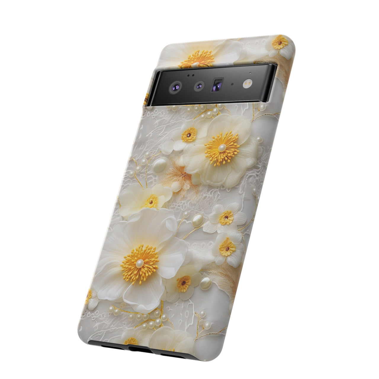 White and Yellow Floral Tough Cases for Google Pixel 6 and Google Pixel 6 Pro