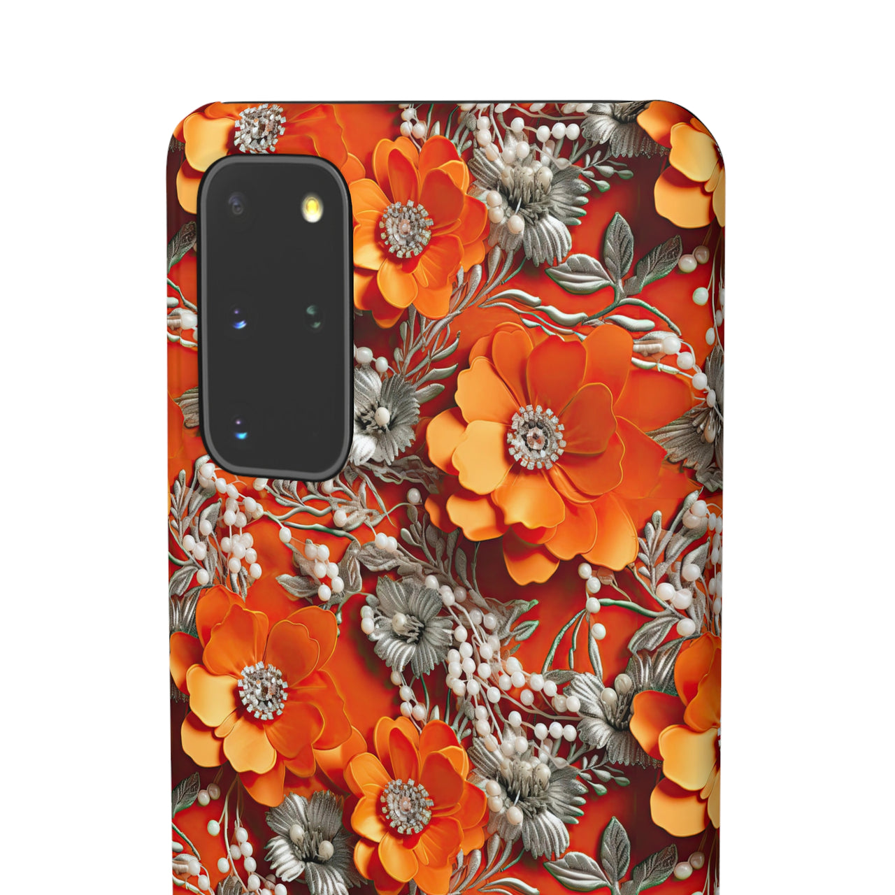 Orange Petals in Silver Tapestry - Snap Case for Samsung Galaxy S20, Samsung Galaxy S20+, Samsung Galaxy S20 Ultra, & Samsung Galaxy S20 FE