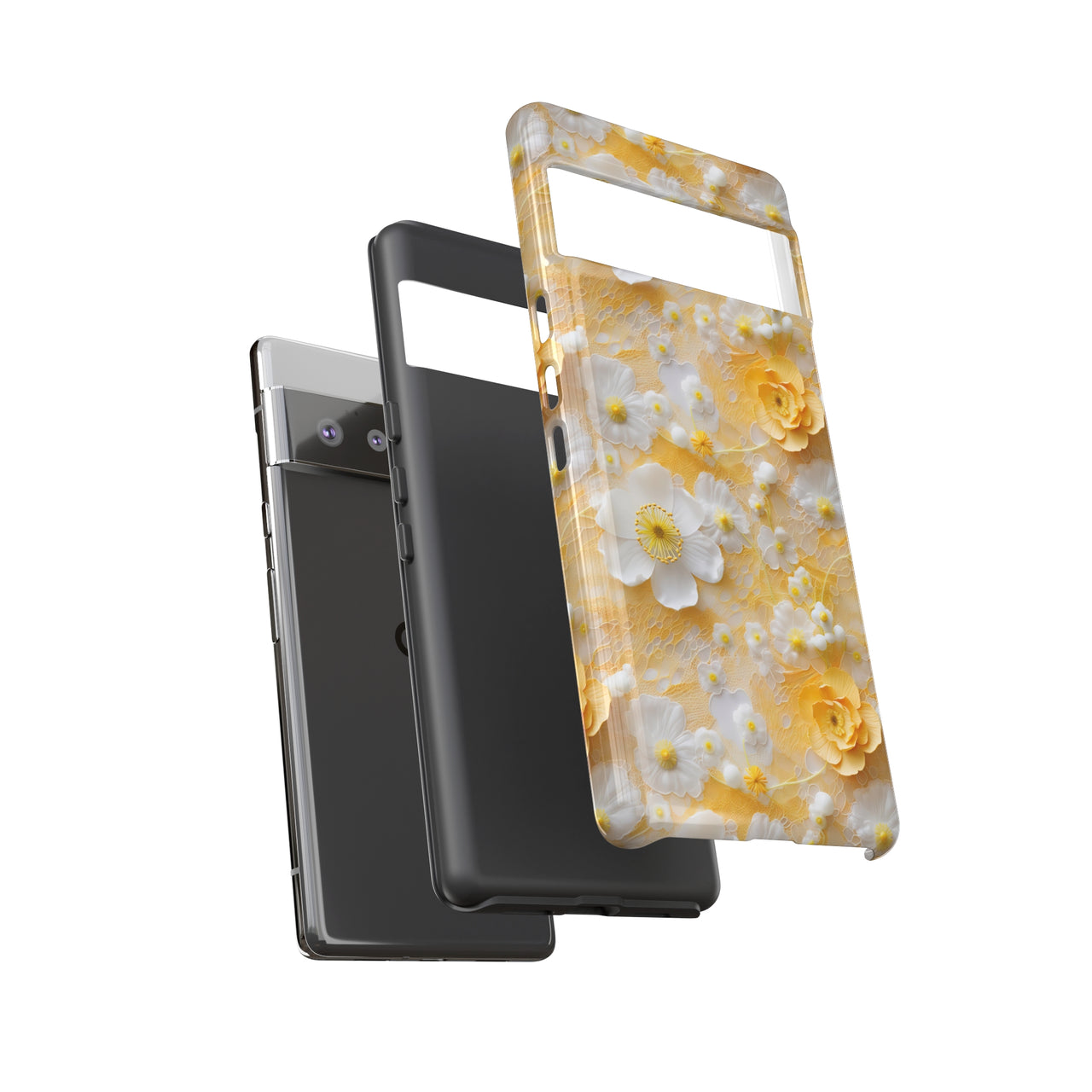 Yellow Floral Tough Cases for Google Pixel 6 and Google Pixel 6 Pro