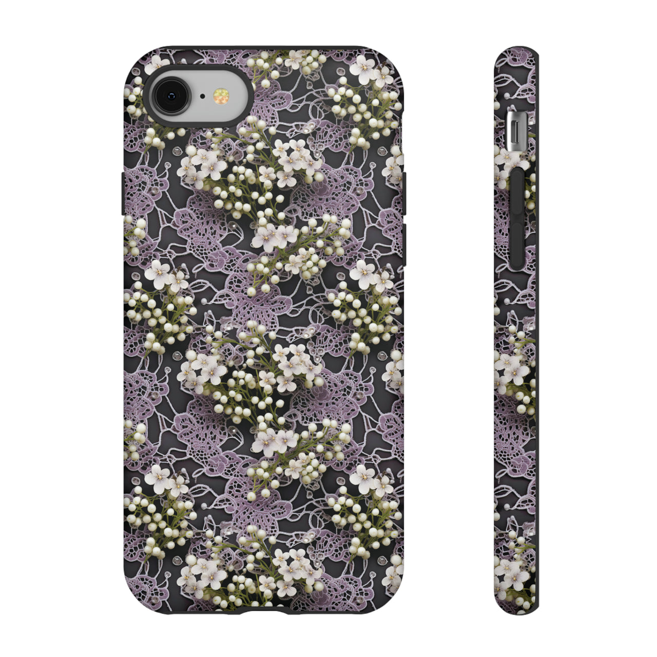 White Flowers on a Purple Bed - Tough Case for iPhone 8 and iPhone 8 Plus