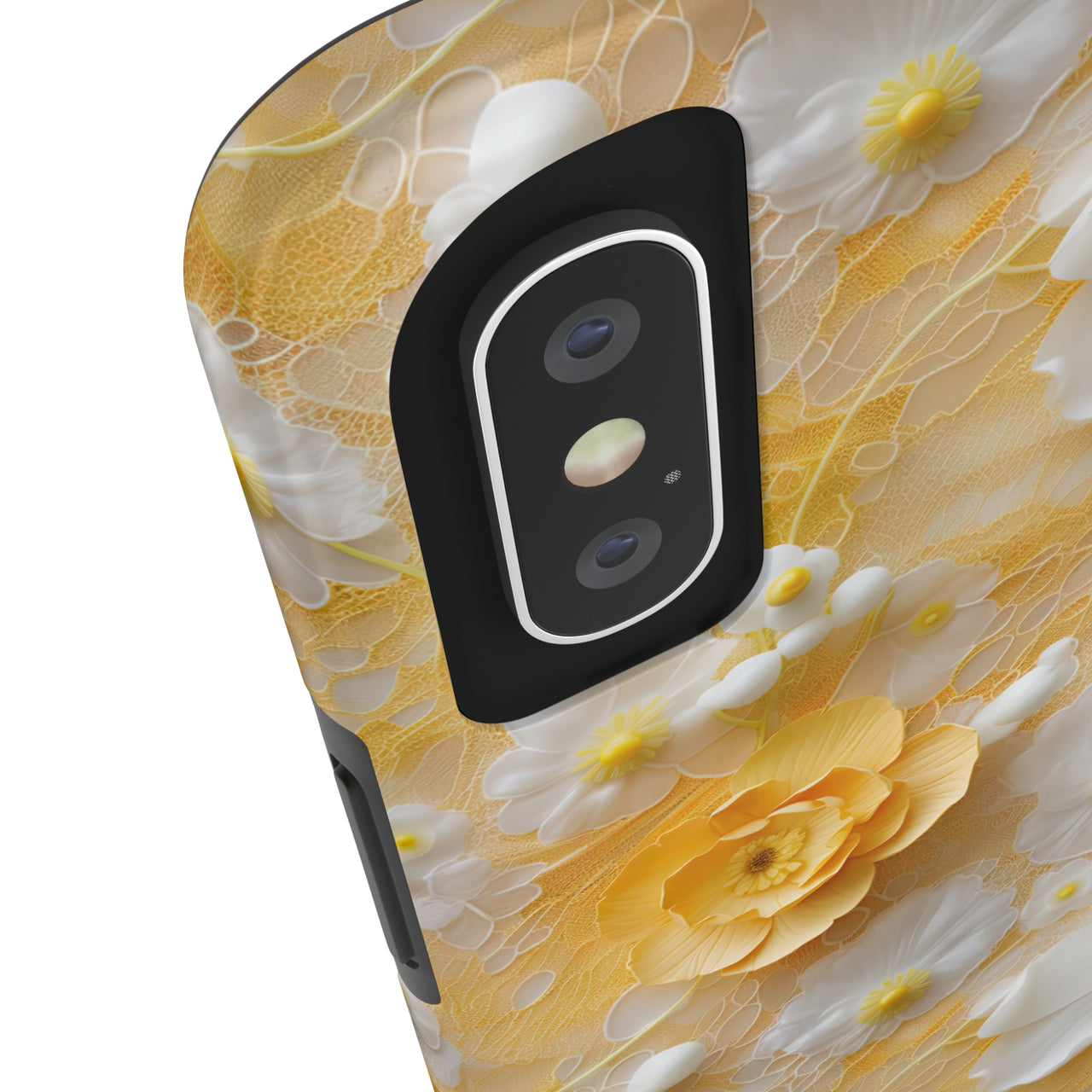 Yellow Floral Tough Phone Cases for iPhone X, iPhone XR, iPhone XS, and iPhone XS MAX. Supports Wireless Charging.