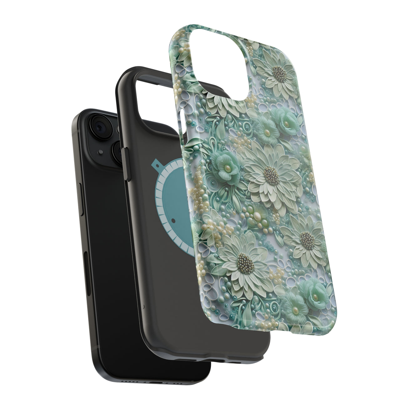 Teal Petals - MagSafe Tough Case for iPhone 15, iPhone 15 Pro, iPhone 15 Plus, & iPhone 15 Pro Max