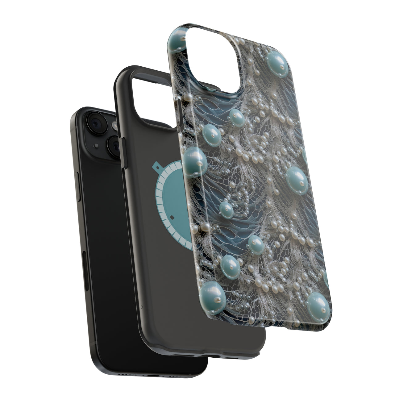 Sea Foam Lace and Pearls - MagSafe Tough Case for iPhone 15, iPhone 15 Pro, iPhone 15 Plus, & iPhone 15 Pro Max