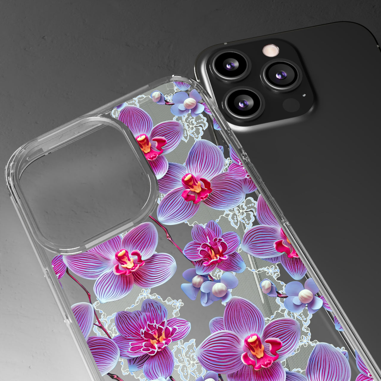 *Clear Case* Fuchsia Orchid - iPhone 13, iPhone 13 Mini, iPhone 13 Pro, iPhone 13 Pro Max - Supports Wireless Charging