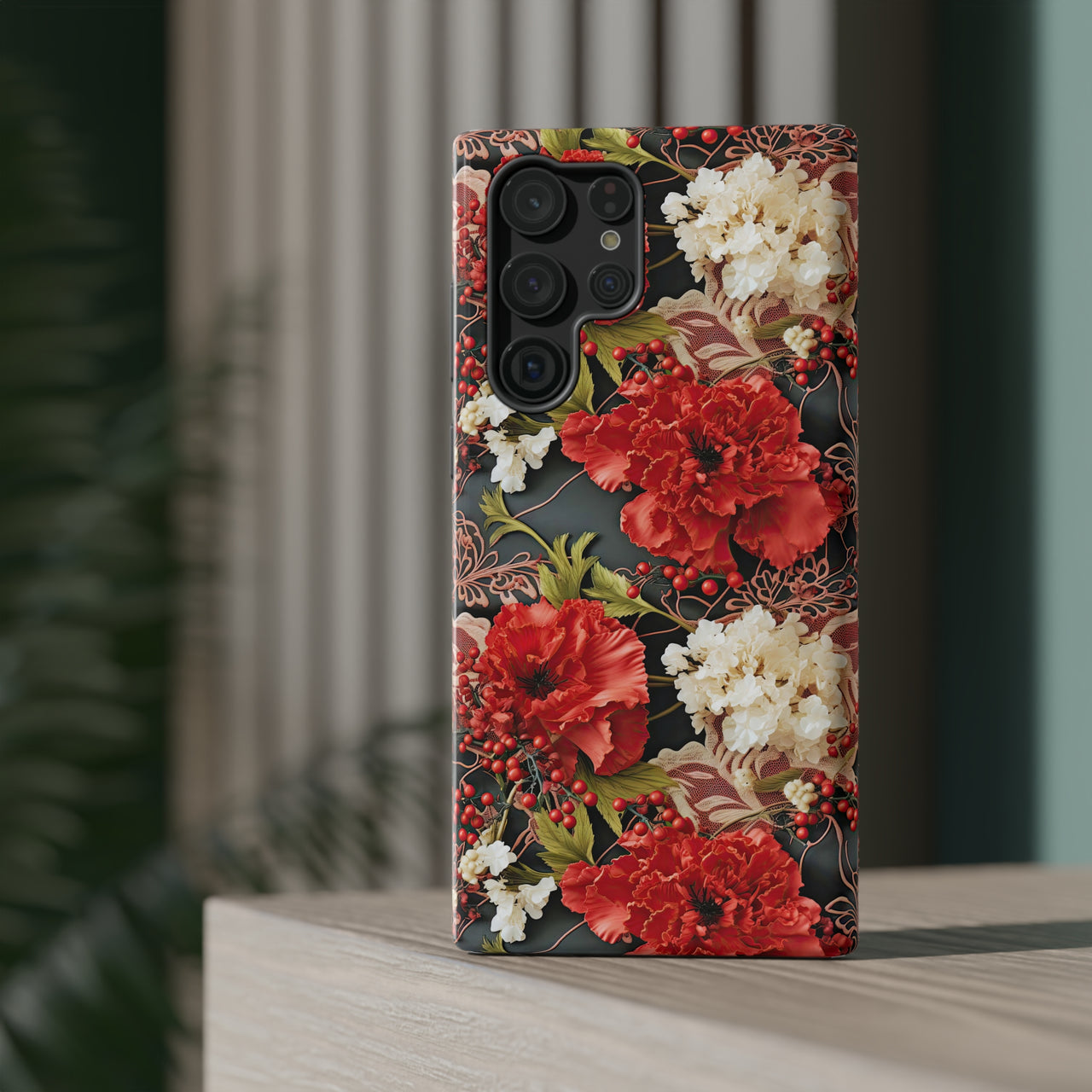 Carnation for January Birthday - Impact-Resistant Case for Samsung Galaxy S22, Samsung Galaxy S22 Plus, and Samsung Galaxy S22 Ultra. Supports Wireless Charging.