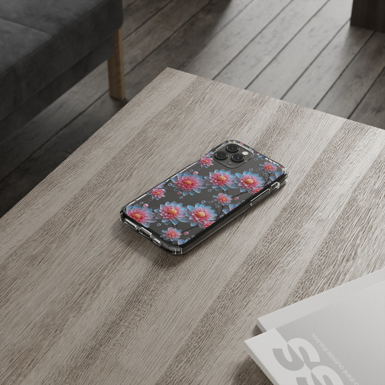 *Clear Case* Pink and Blue Glass Flowers - iPhone 11, iPhone 11 Pro, iPhone 11 Pro Max - Supports Wireless Charging