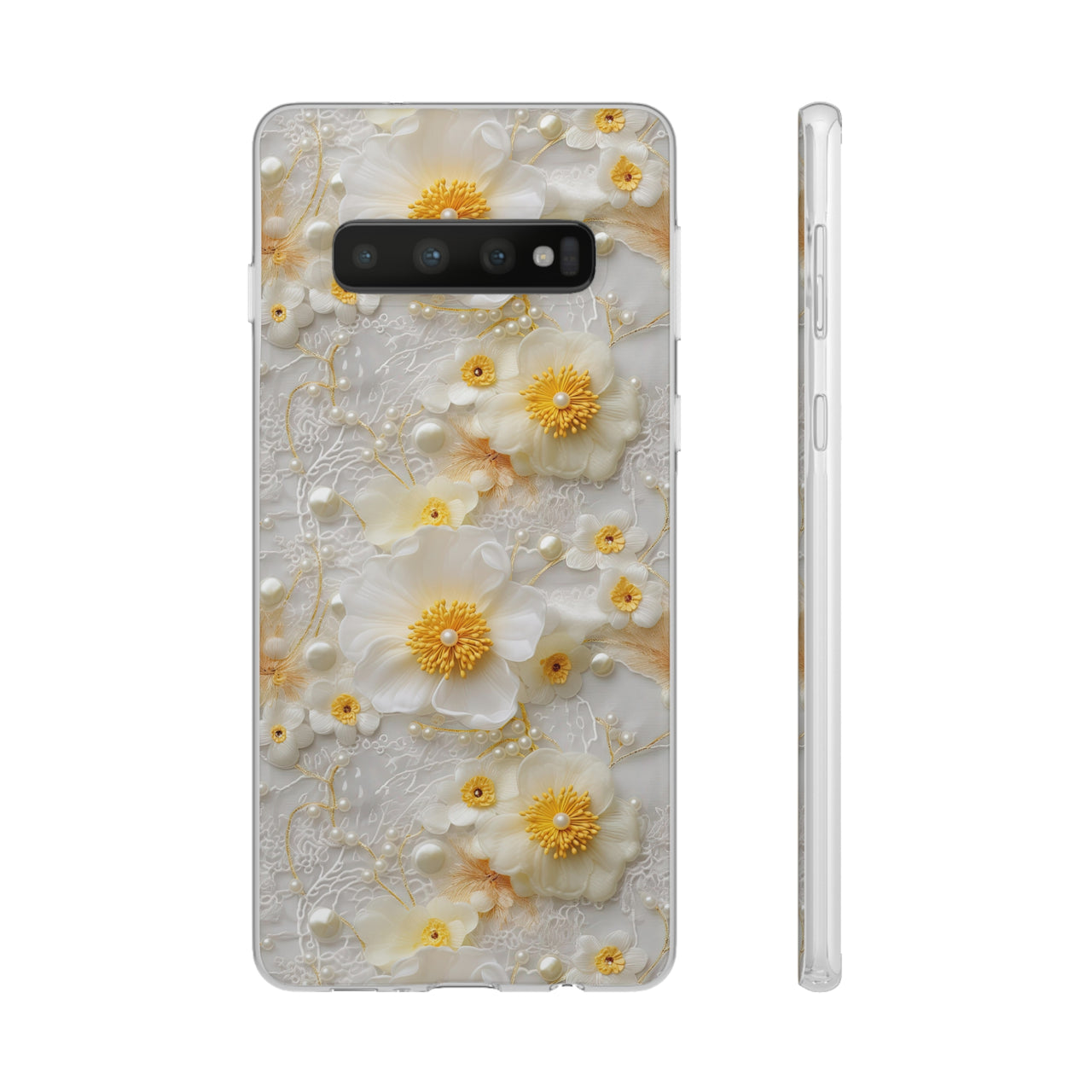 Yellow and White Floral - Flexi Cases for Samsung Galaxy S10, Samsung Galaxy S10E, & Samsung Galaxy S10 Plus