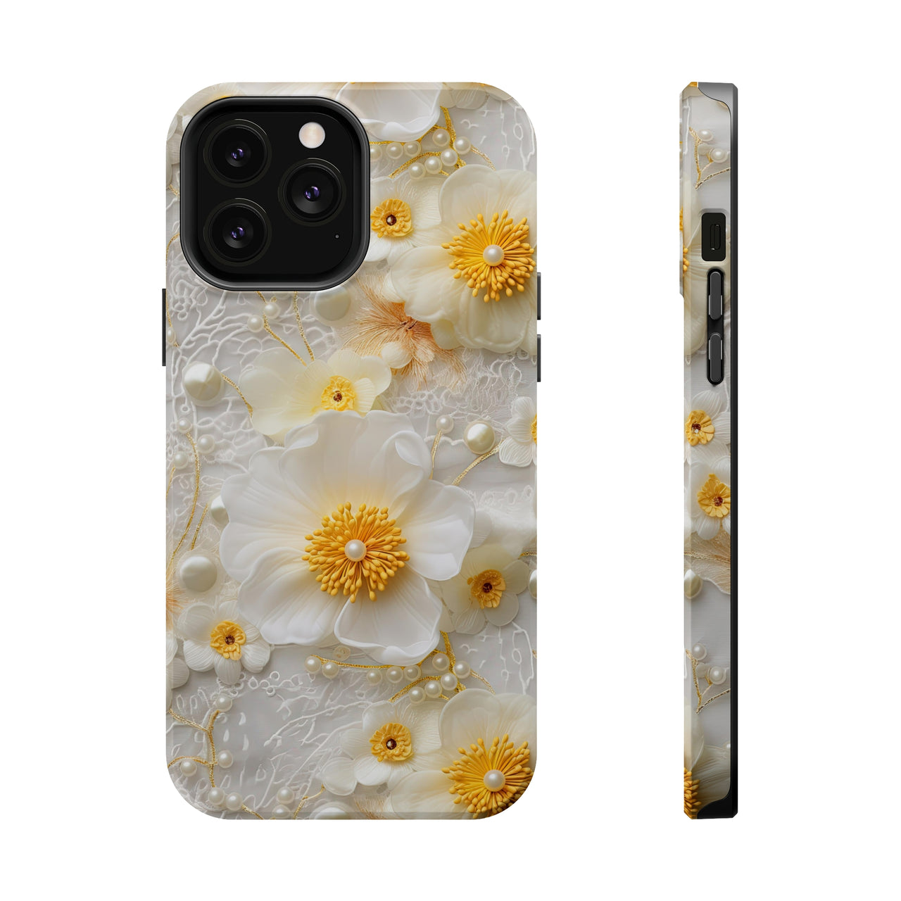 White and Yellow Floral MagSafe Tough Cases for iPhone 13, iPhone 13 Mini, iPhone 13 Pro, & iPhone 13 Pro Max