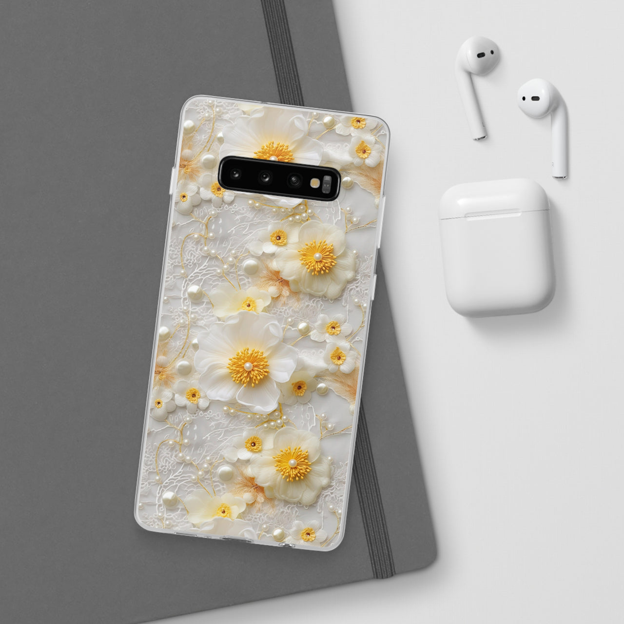 Yellow and White Floral - Flexi Cases for Samsung Galaxy S10, Samsung Galaxy S10E, & Samsung Galaxy S10 Plus