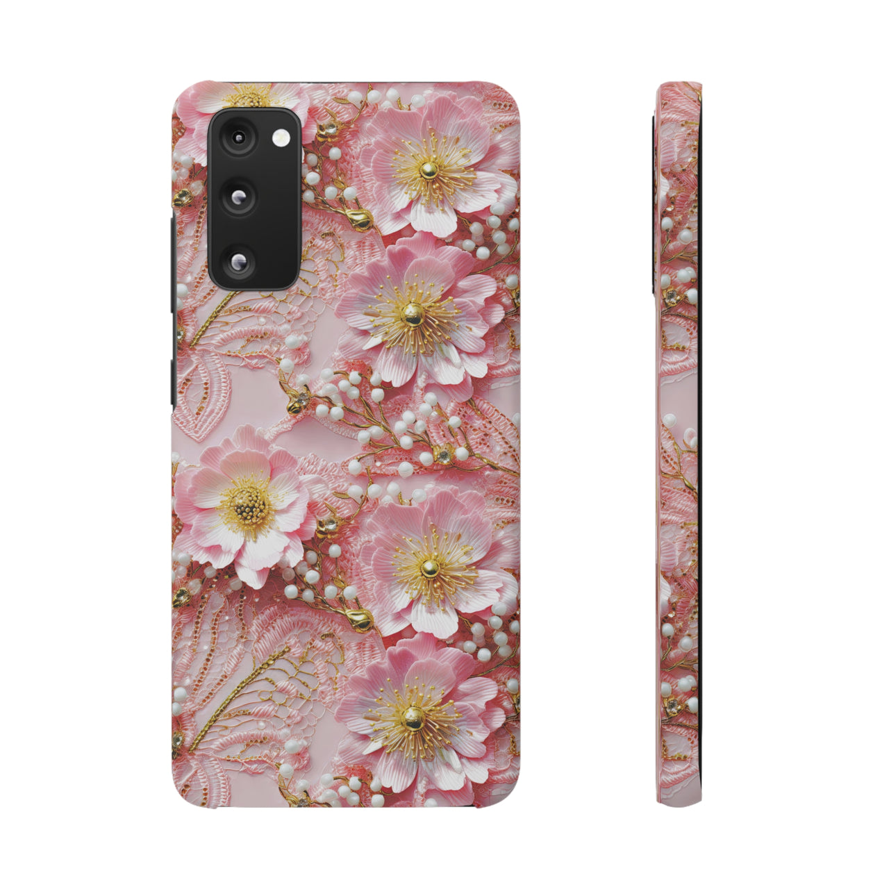 Gold-Kissed Flowers on Pink Lace - Snap Case for Samsung Galaxy S20, Samsung Galaxy S20+, Samsung Galaxy S20 Ultra, & Samsung Galaxy S20 FE