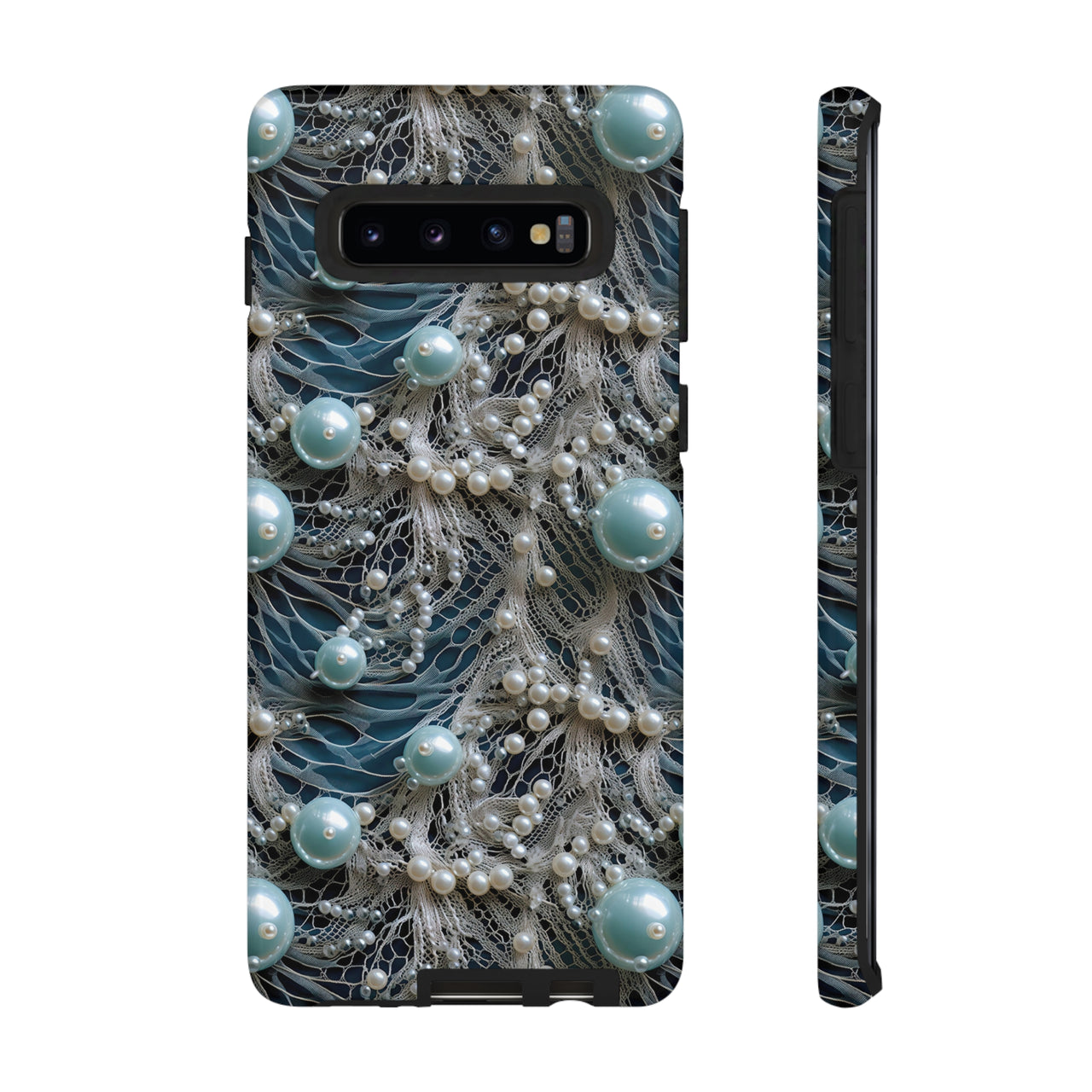 Sea Foam Lace and Pearls Tough Cases for Samsung Galaxy S10, Samsung Galaxy S10E, and Samsung Galaxy S10 Plus