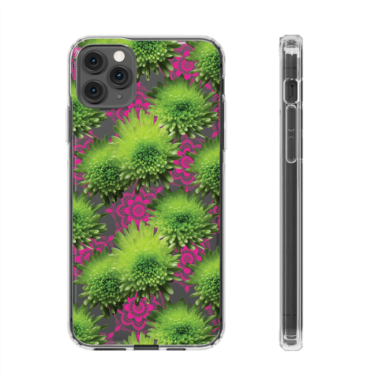 *Clear Case* Green Mums and Lace - iPhone 11, iPhone 11 Pro, iPhone 11 Pro Max - Supports Wireless Charging