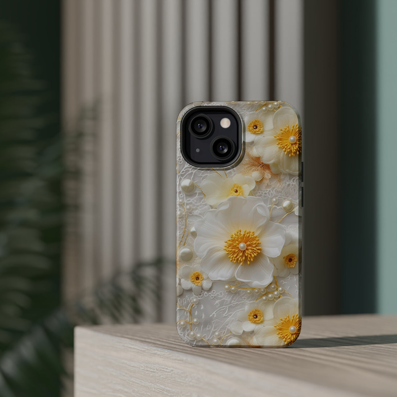 White and Yellow Floral MagSafe Tough Cases for iPhone 13, iPhone 13 Mini, iPhone 13 Pro, & iPhone 13 Pro Max