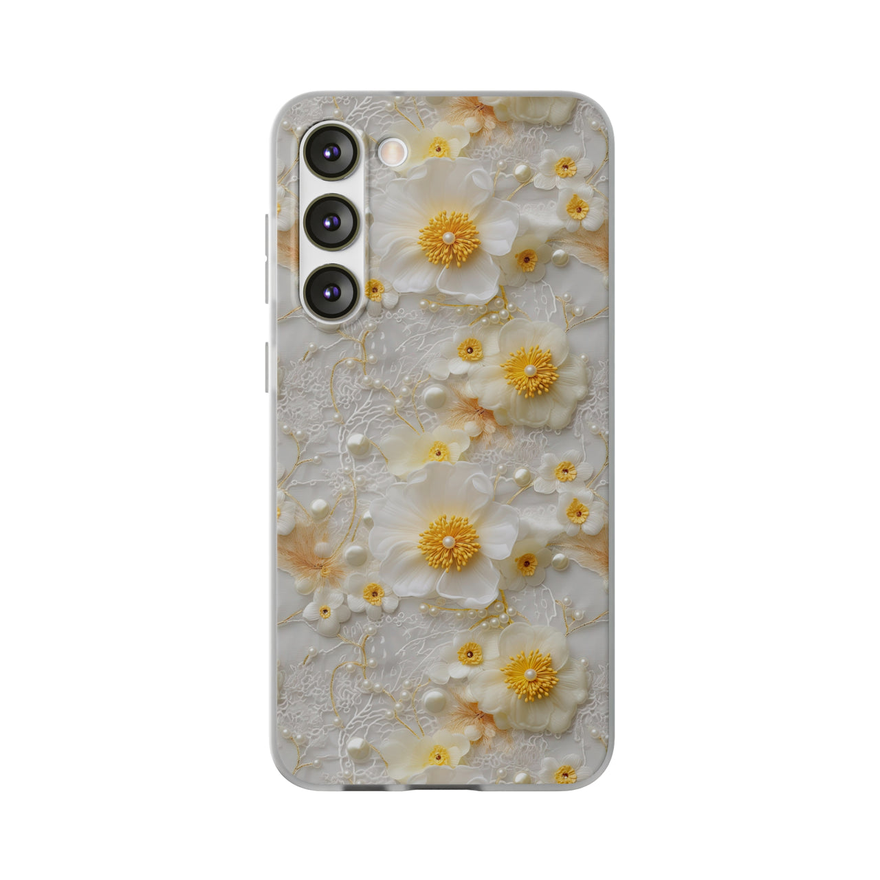 Yellow and White Floral - Flexi Cases for Samsung Galaxy S23, Samsung Galaxy S23 Plus, and Samsung Galaxy S23 Ultra