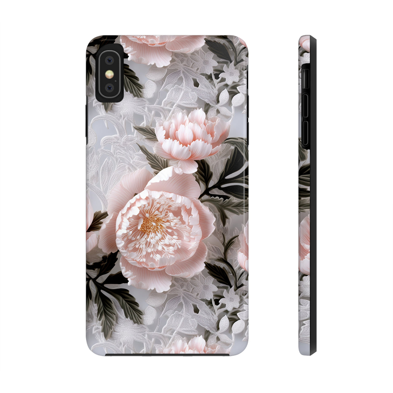 Pink Peony Tough Phone Cases for iPhone X, iPhone XR, iPhone XS, and iPhone XS MAX. Supports Wireless Charging.