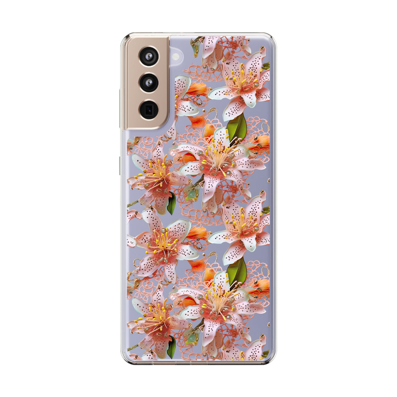 *Clear Case* Pink Lily - Samsung Galaxy S21, Samsung Galaxy S21 Plus, Samsung Galaxy S21 Ultra - Supports Wireless Charging