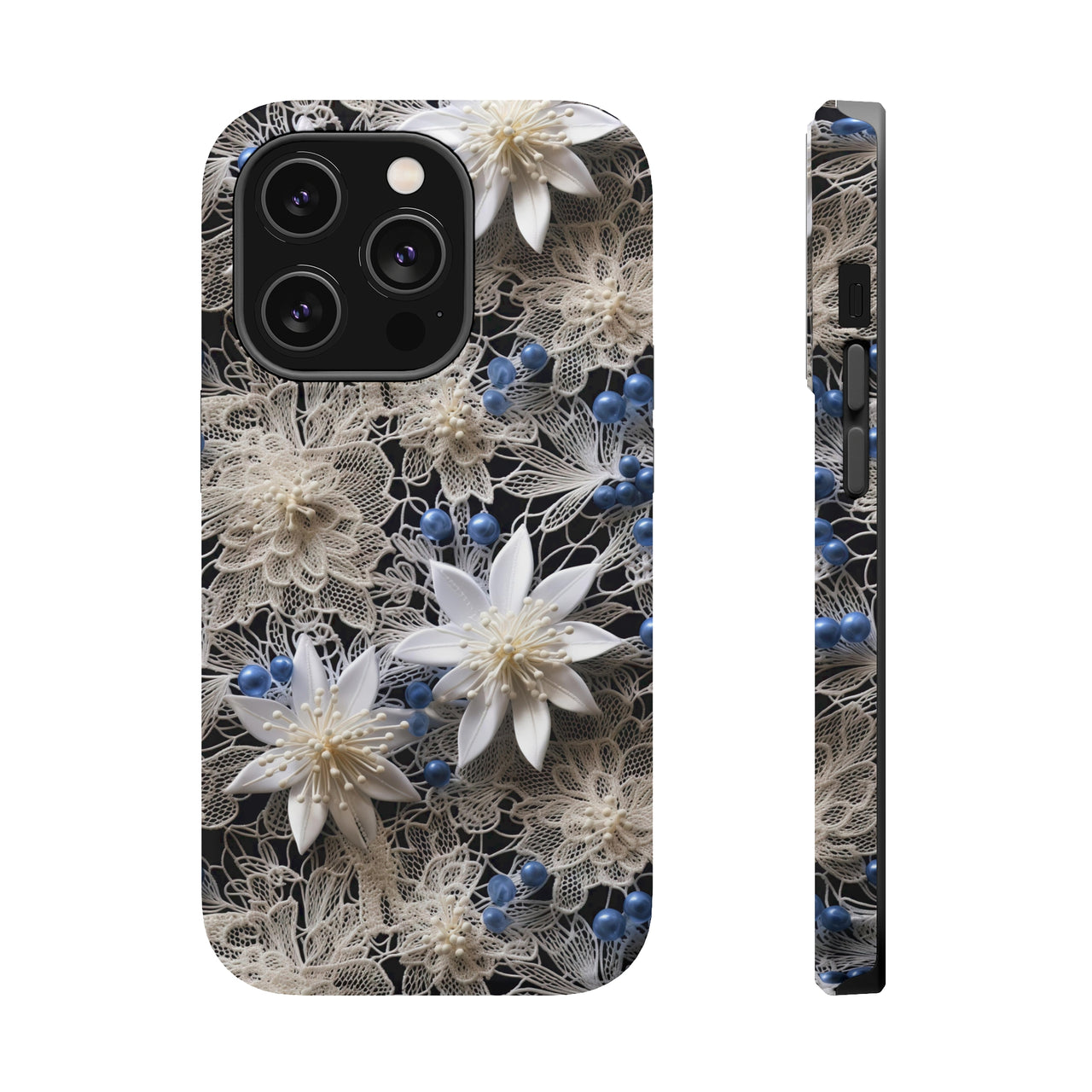 Vintage Lace and Clematis MagSafe Tough Cases for iPhone 14, iPhone 14 Pro, iPhone 14 Plus, and iPhone 14 Pro Max