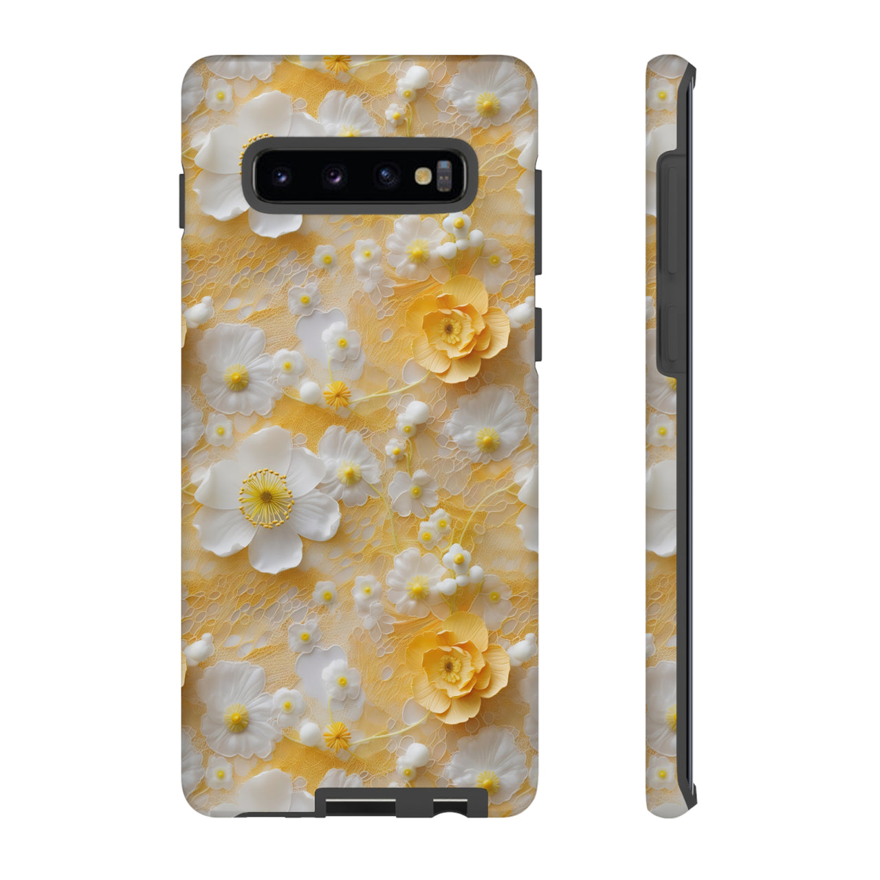 Yellow Floral Tough Cases for Samsung Galaxy S10, Samsung Galaxy S10E, and Samsung Galaxy S10 Plus