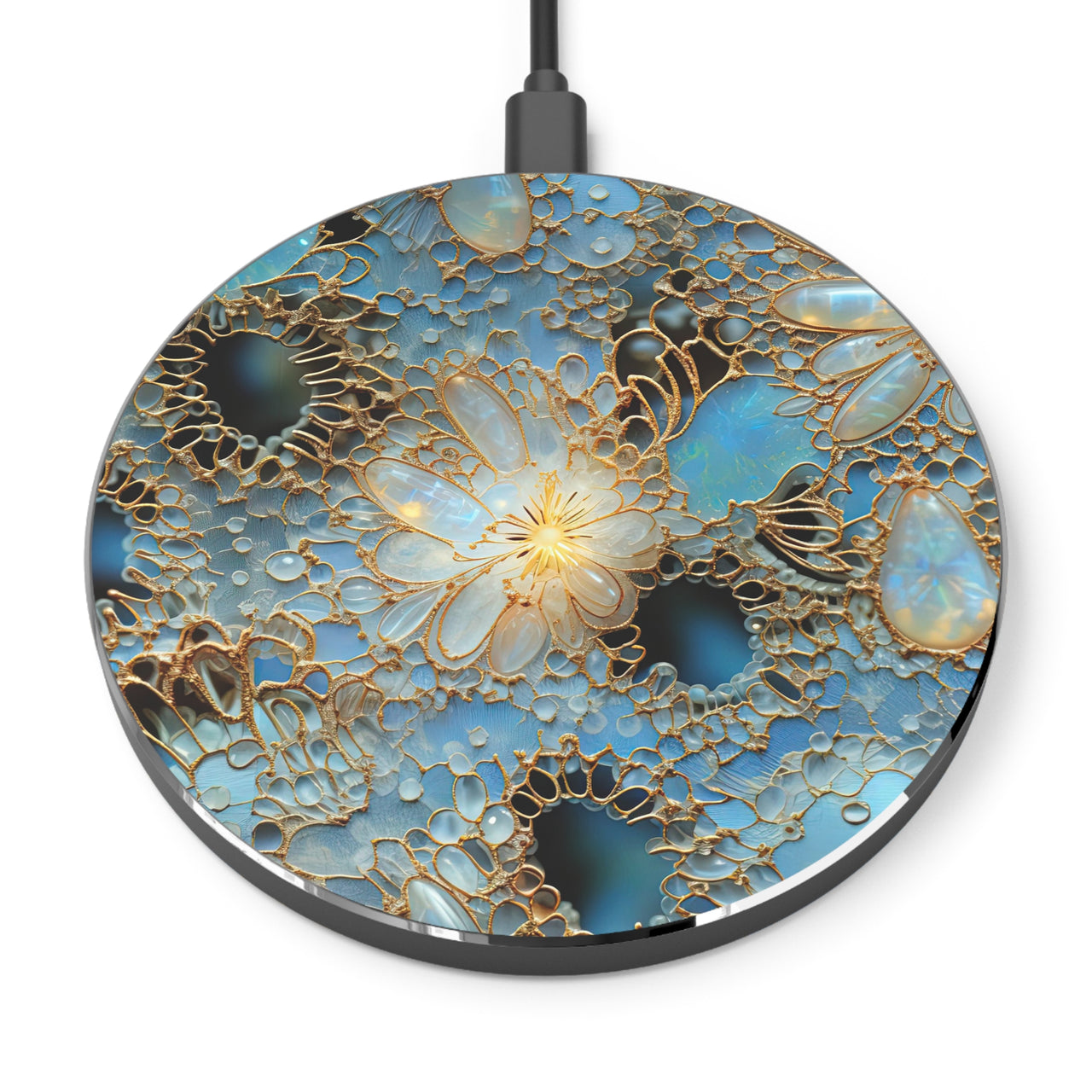 Turquoise Gemstones and Opals Wireless Charger for Qi Enabled Phones