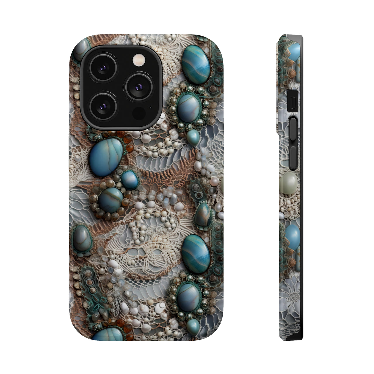 Boho Agate and Lace MagSafe Tough Cases for iPhone 14, iPhone 14 Pro, iPhone 14 Plus, and iPhone 14 Pro Max