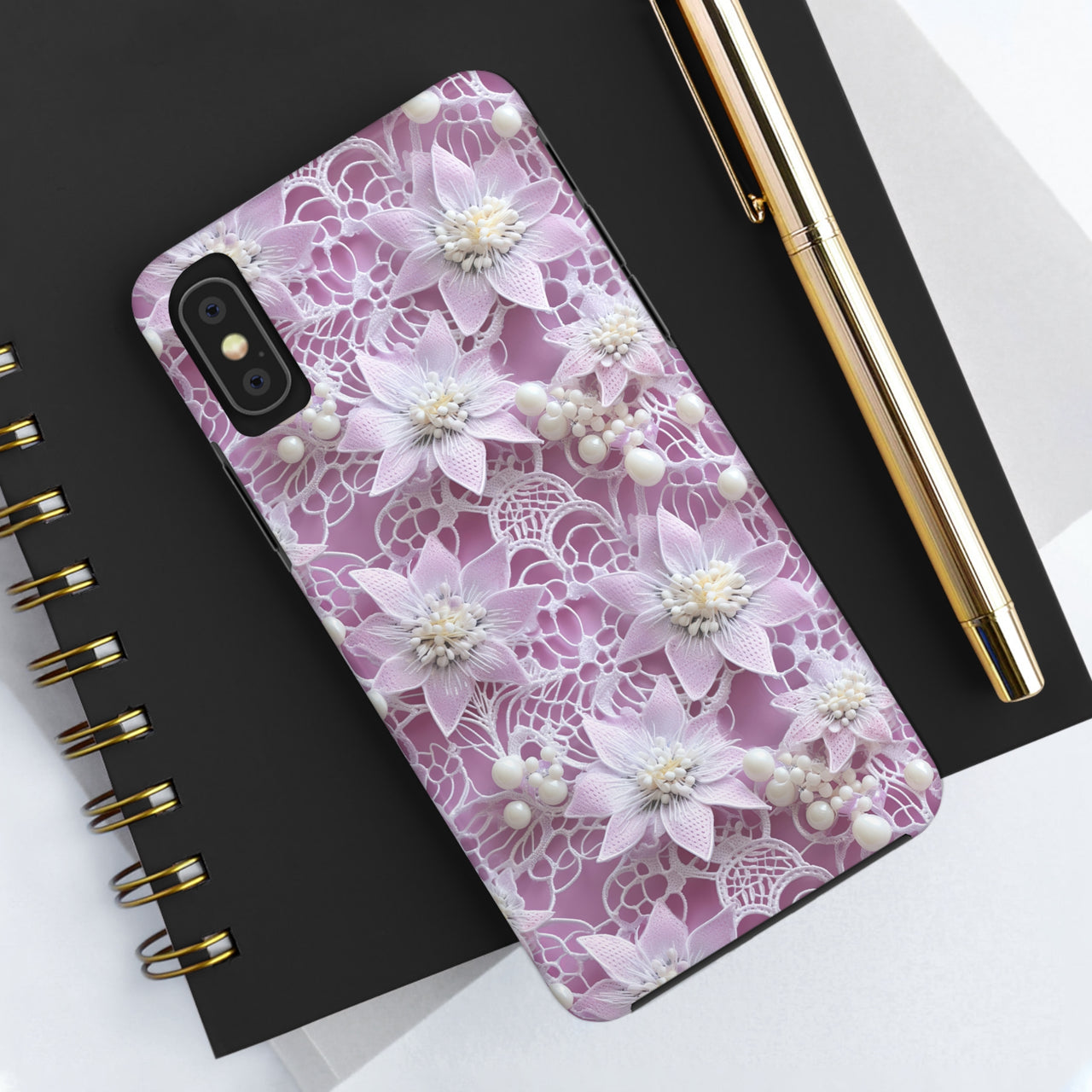 Coquette Clematis Tough Phone Cases for iPhone X, iPhone XR, iPhone XS, and iPhone XS MAX. Supports Wireless Charging.