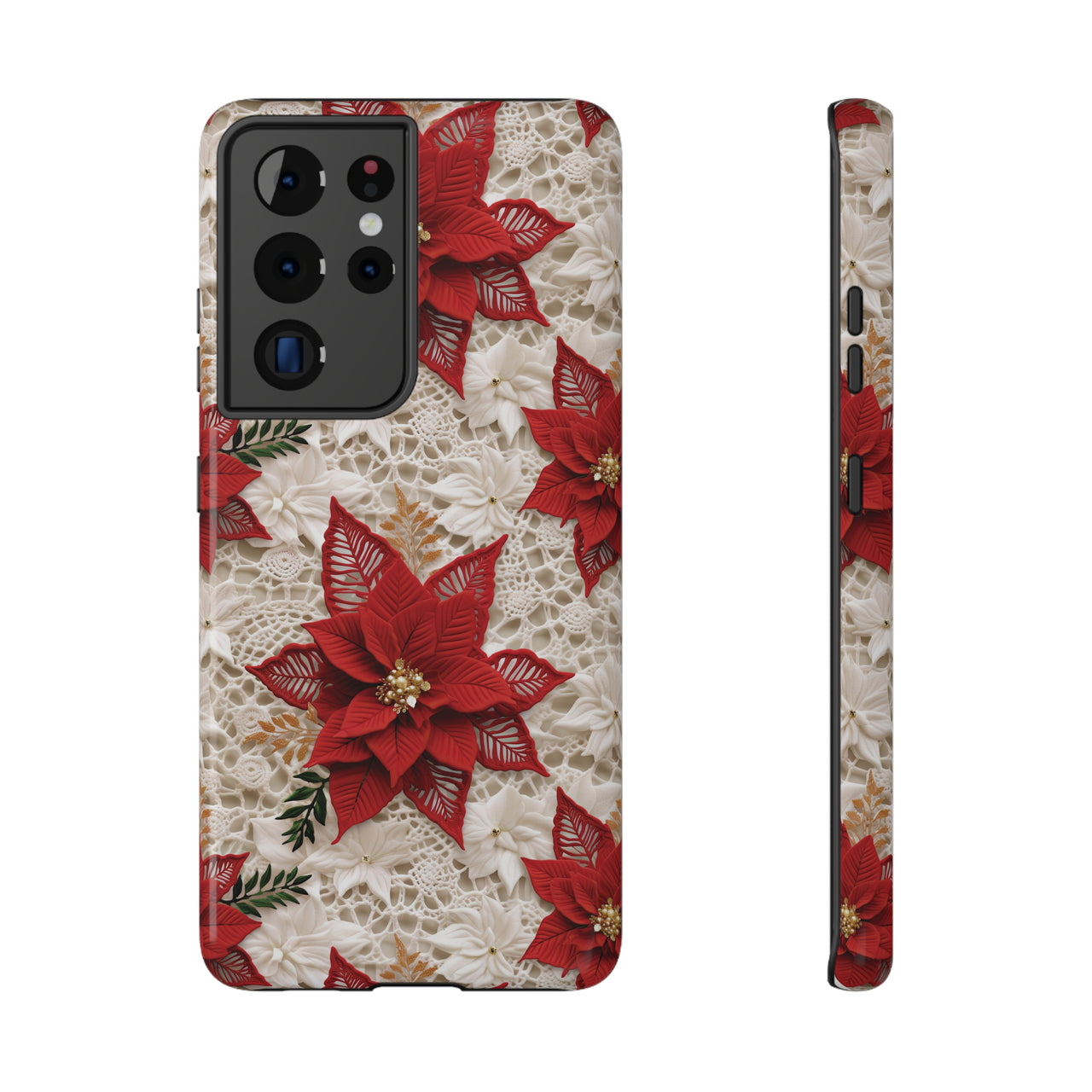 Christmas Poinsettia Impact-Resistant Cases for Samsung Galaxy S21, Samsung Galaxy S21 Plus, and Samsung Galaxy S21 Ultra. Supports Wireless Charging.