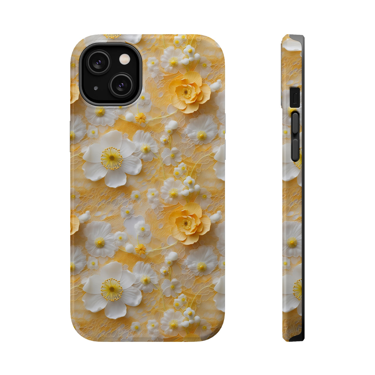 Yellow Floral MagSafe Tough Cases for iPhone 14, iPhone 14 Pro, iPhone 14 Plus, and iPhone 14 Pro Max