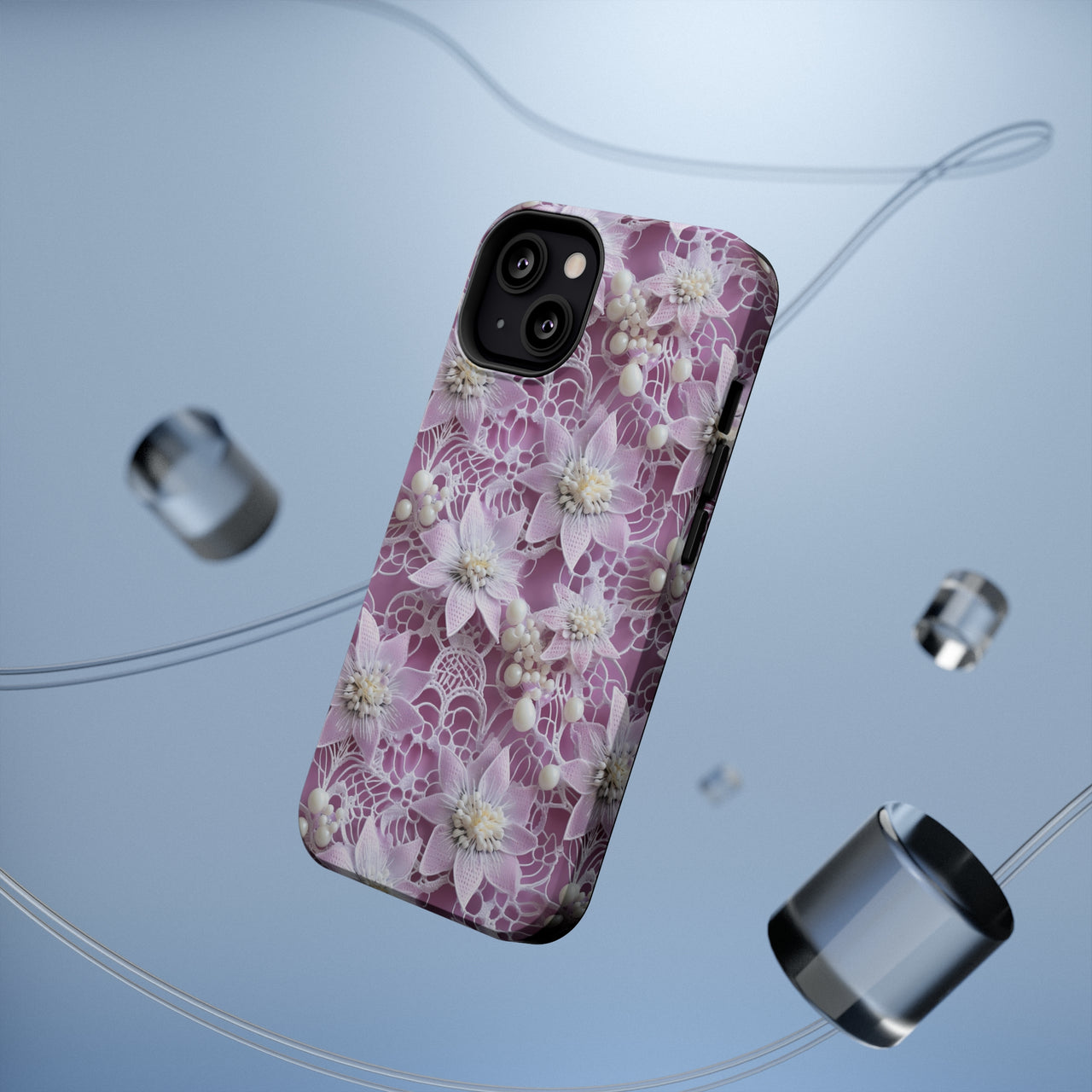 Coquette Clematis MagSafe Tough Cases for iPhone 13, iPhone 13 Mini, iPhone 13 Pro, and iPhone 13 Pro Max.