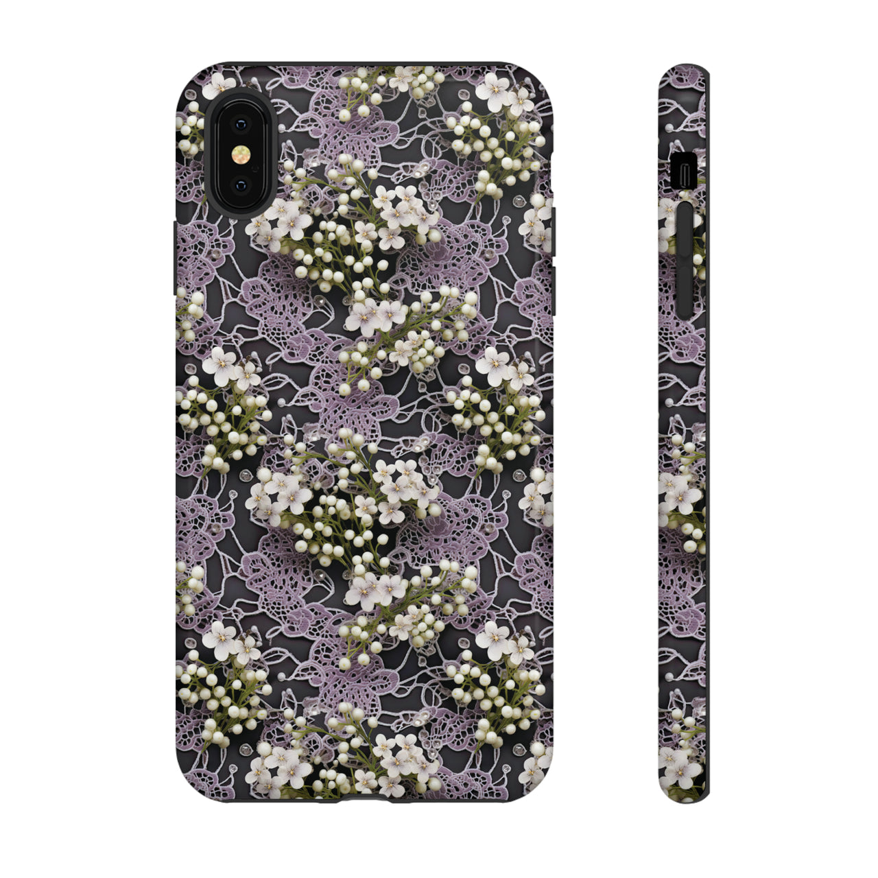 White Flowers on a Purple Bed - Tough Cases for iPhone X, iPhone XR, iPhone XS, and iPhone XS MAX