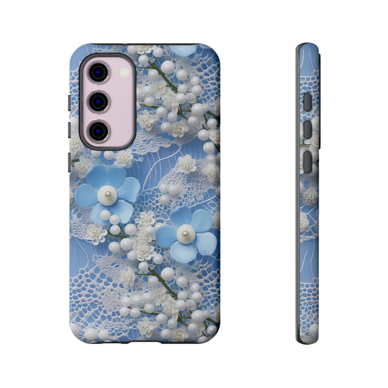 Pearls and Lace on Baby Blue - Tough Case for Samsung Galaxy S23, Samsung Galaxy S23 Plus, and Samsung Galaxy S23 Ultra