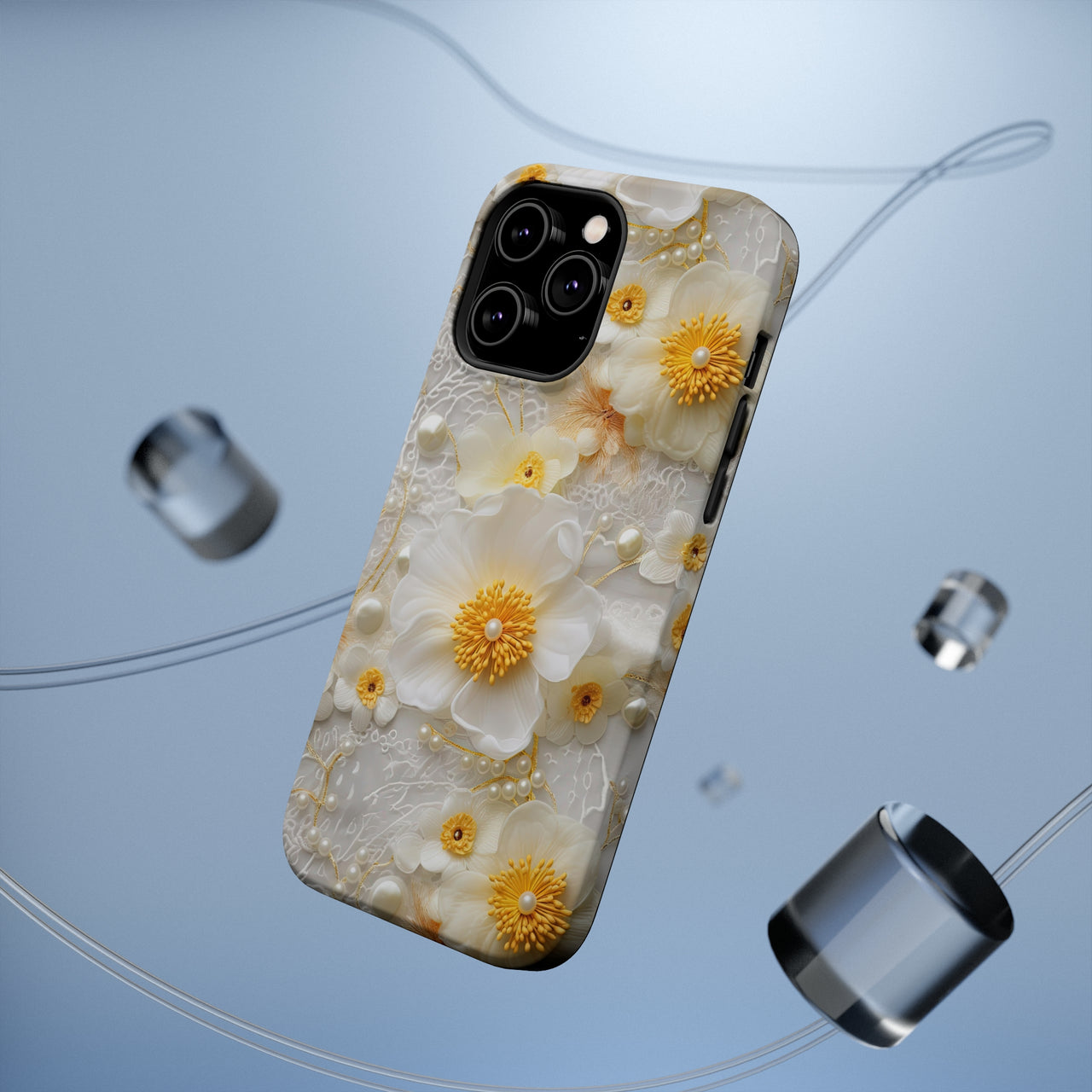 Yellow and White Floral MagSafe Tough Cases for iPhone 14, iPhone 14 Pro, iPhone 14 Plus, and iPhone 14 Pro Max