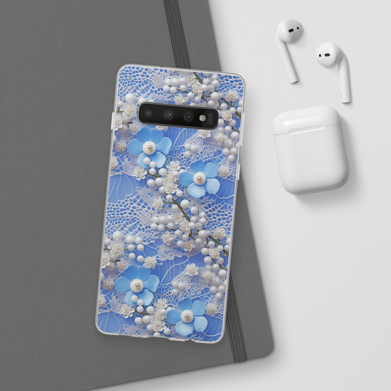 Pearls and Lace on Baby Blue - Flexi Cases for Samsung Galaxy S10, Samsung Galaxy S10E, & Samsung Galaxy S10 Plus