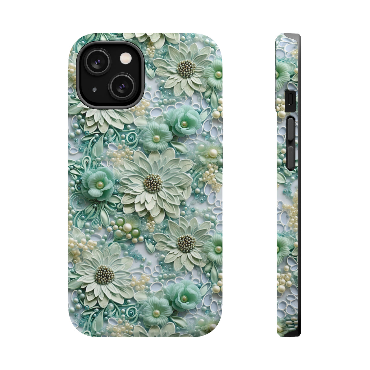 Teal Petals - MagSafe Tough Cases for iPhone 14, iPhone 14 Pro, iPhone 14 Plus, and iPhone 14 Pro Max