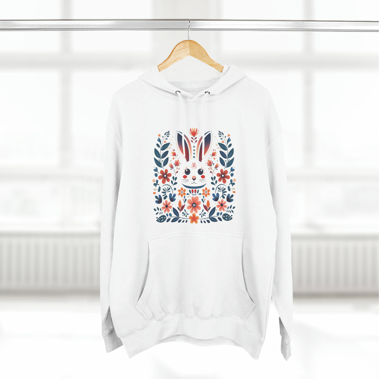 Folk Art Rabbit Three-Panel Fleece Hoodie