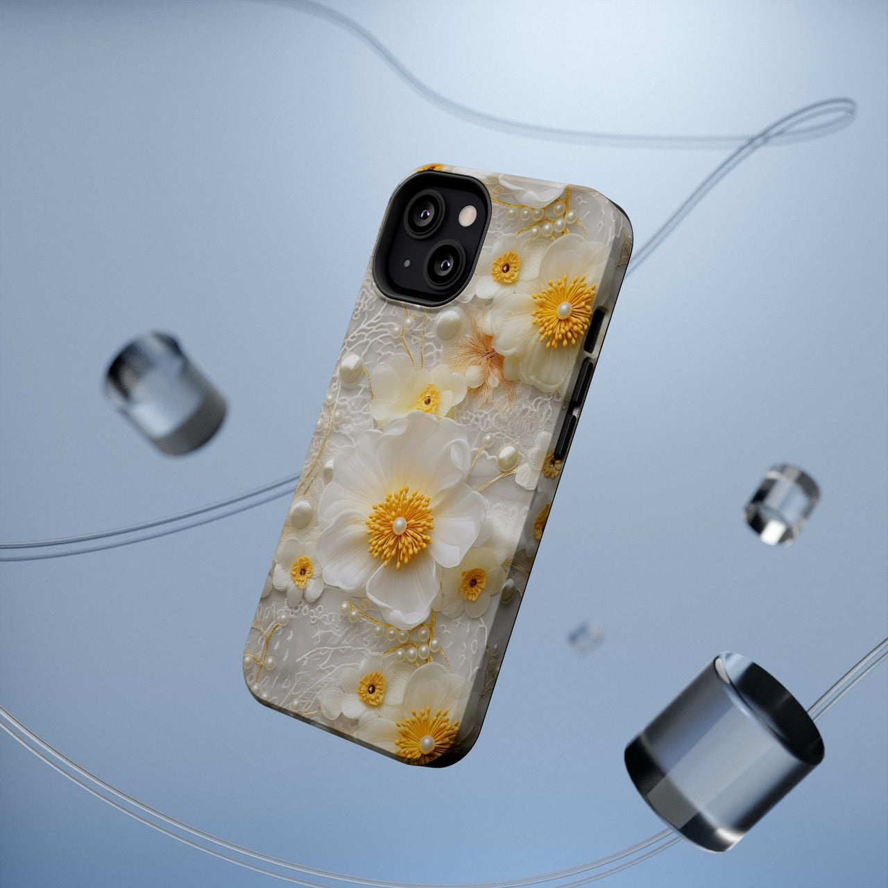 White and Yellow Floral MagSafe Tough Cases for iPhone 13, iPhone 13 Mini, iPhone 13 Pro, & iPhone 13 Pro Max