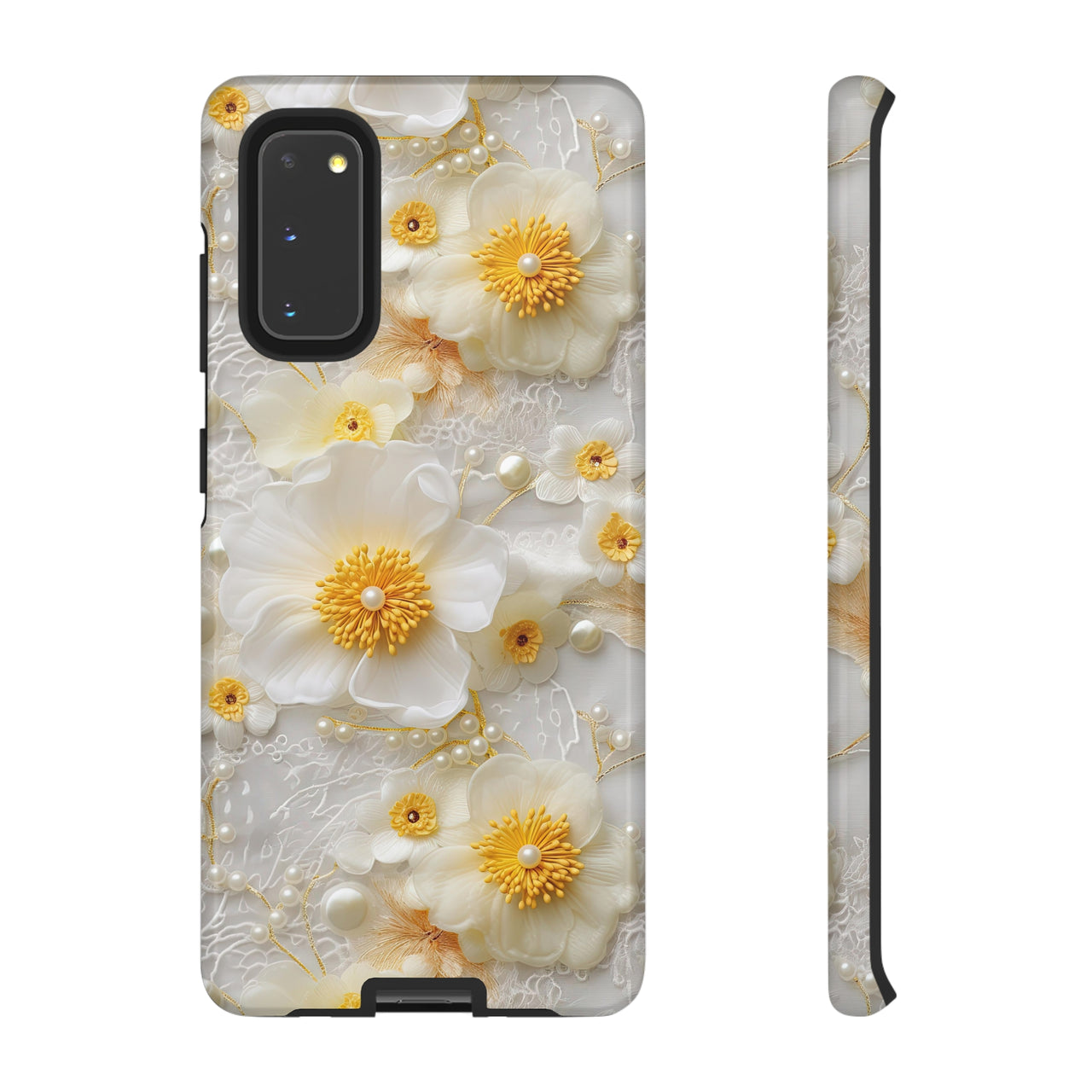 Yellow and White Floral Tough Cases for Samsung Galaxy S20, Samsung Galaxy S20+, Samsung Galaxy S20 Ultra, and Samsung Galaxy S20 FE