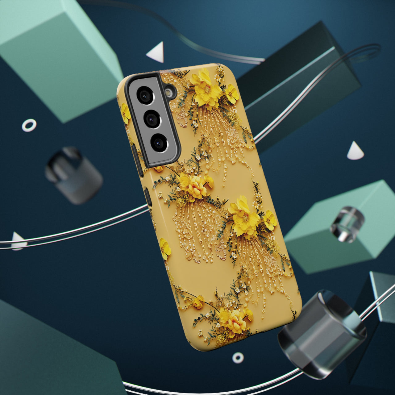 Floral Sunshine Impact-Resistant Case for Samsung Galaxy S22, Samsung Galaxy S22 Plus, and Samsung Galaxy S22 Ultra. Supports Wireless Charging.