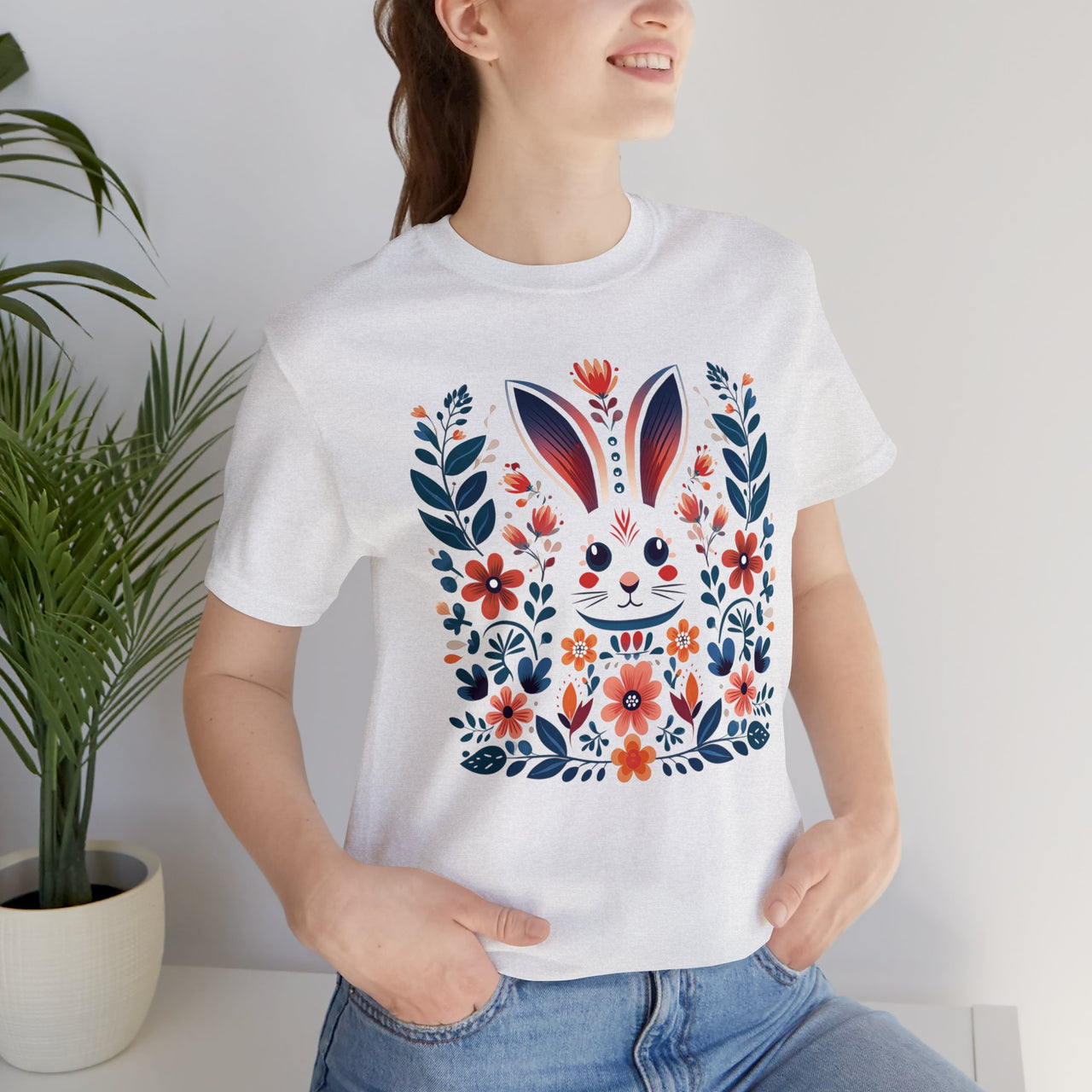 Folk Art Rabbit Unisex Jersey Short Sleeve Tee