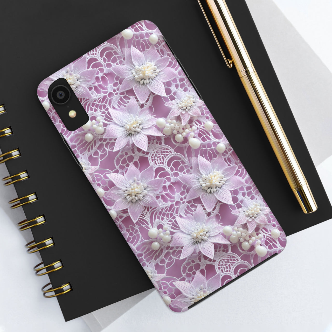 Coquette Clematis Tough Phone Cases for iPhone X, iPhone XR, iPhone XS, and iPhone XS MAX. Supports Wireless Charging.